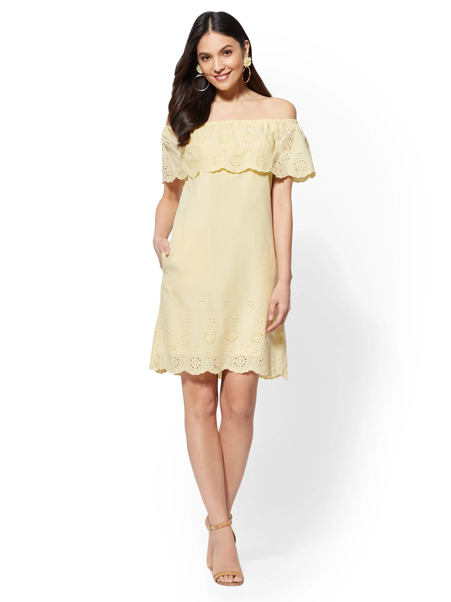 Eyelet-Trim Off-The-Shoulder Shift Dress - Image 3