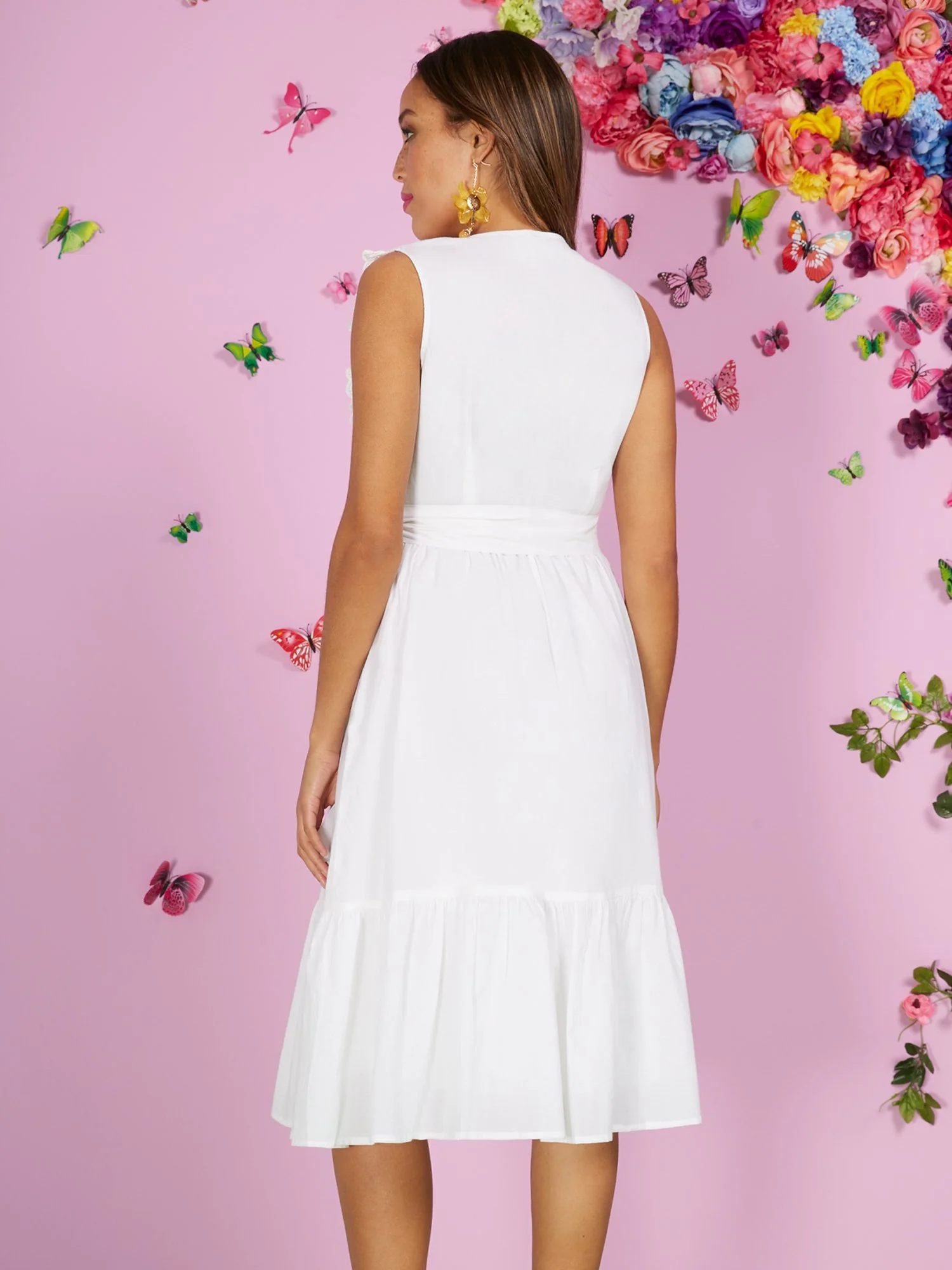 Eyelet V-Neck Sleeveless Wrap Dress - Image 3