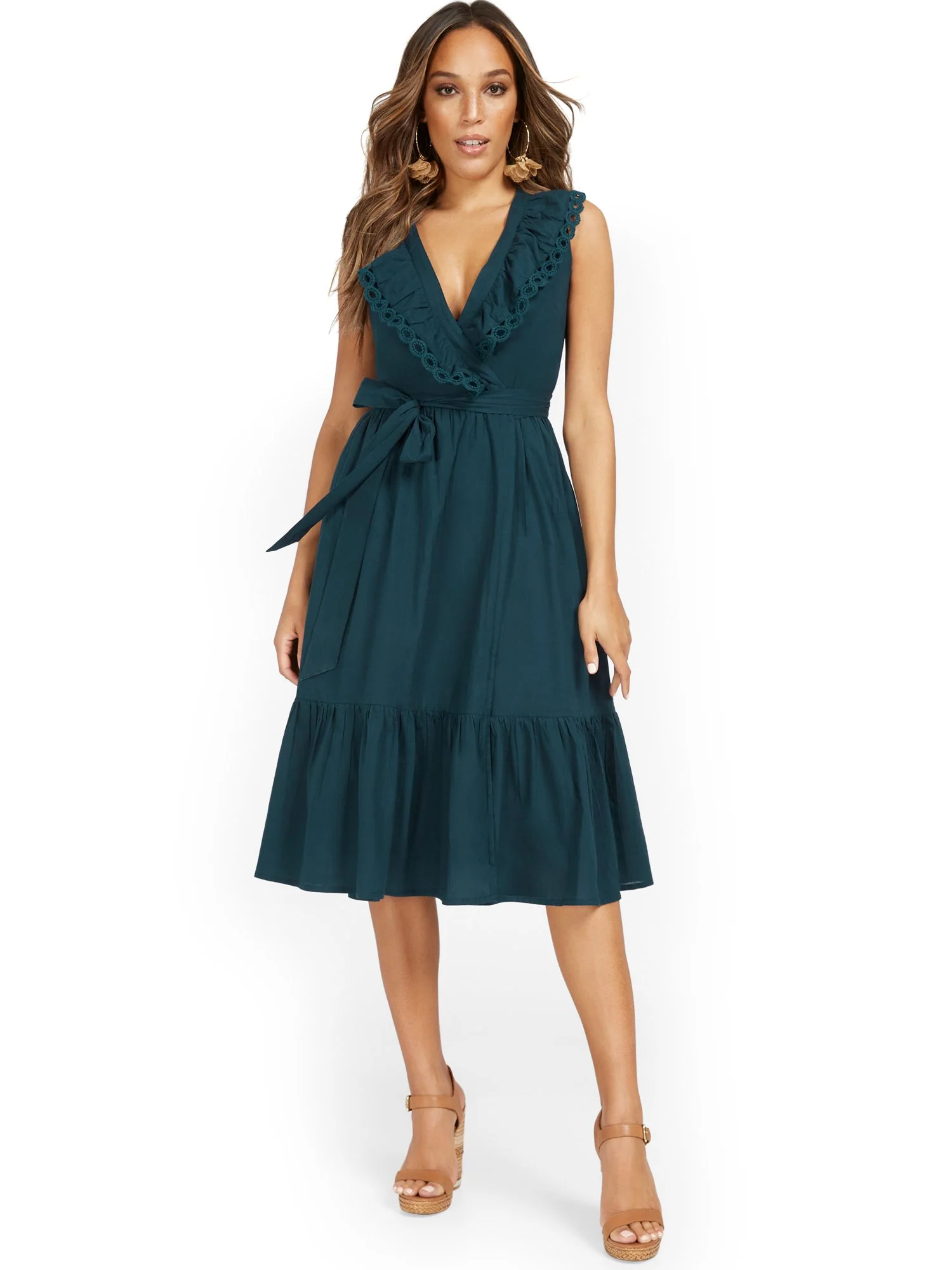 Eyelet V-Neck Sleeveless Wrap Dress - Image 5