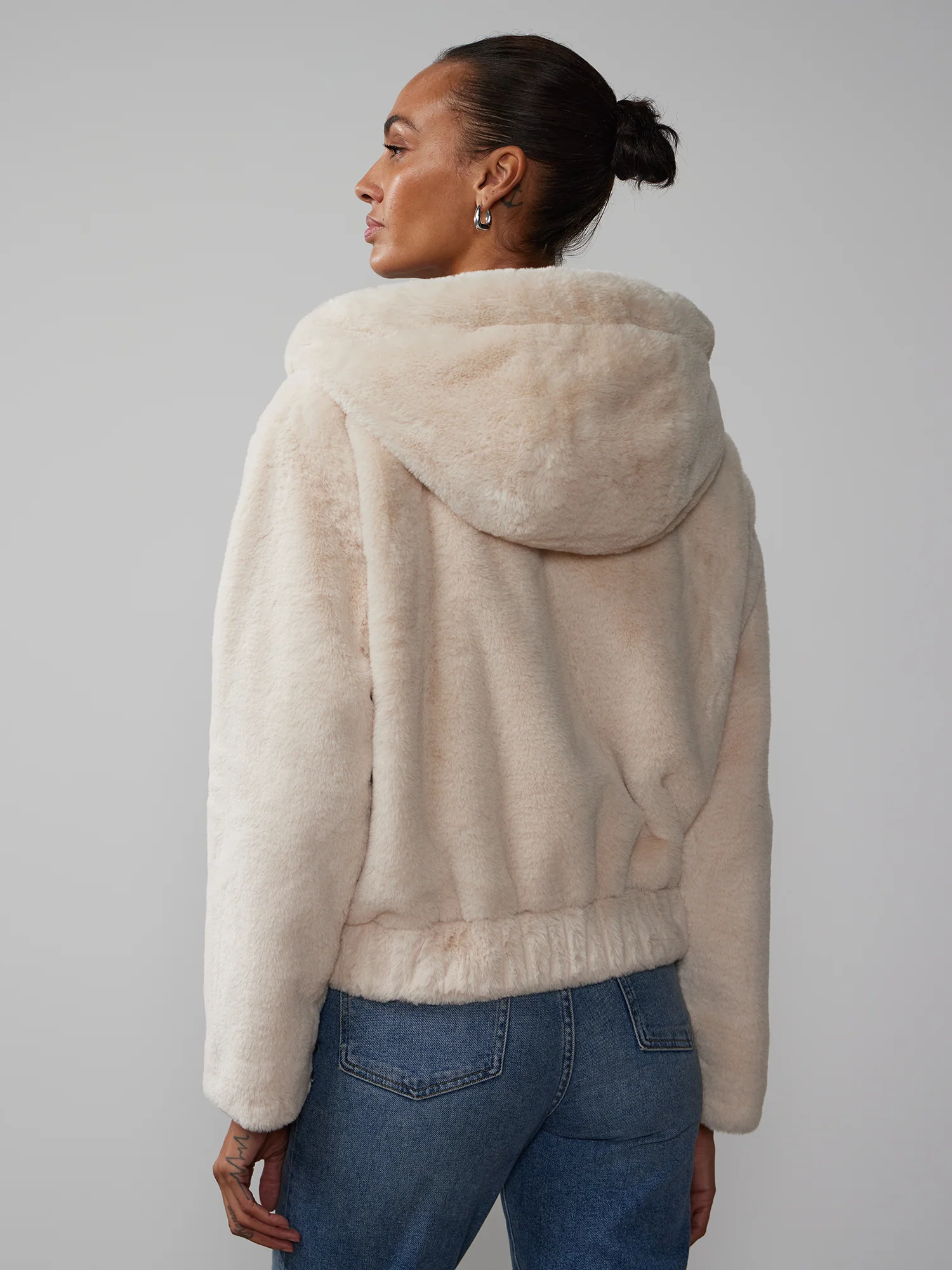 Faux Fur Hooded Bomber Jacket - Image 3