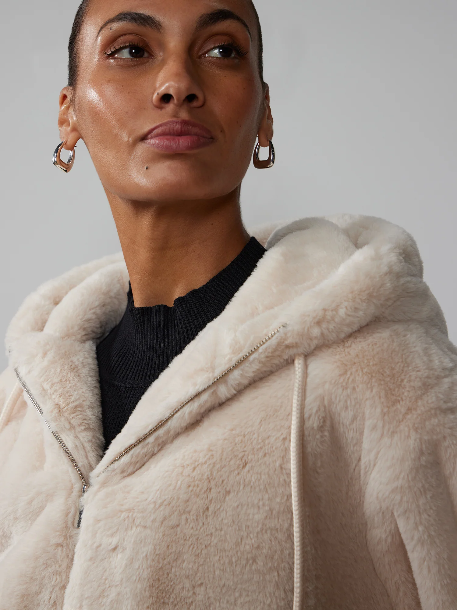 Faux Fur Hooded Bomber Jacket - Image 4