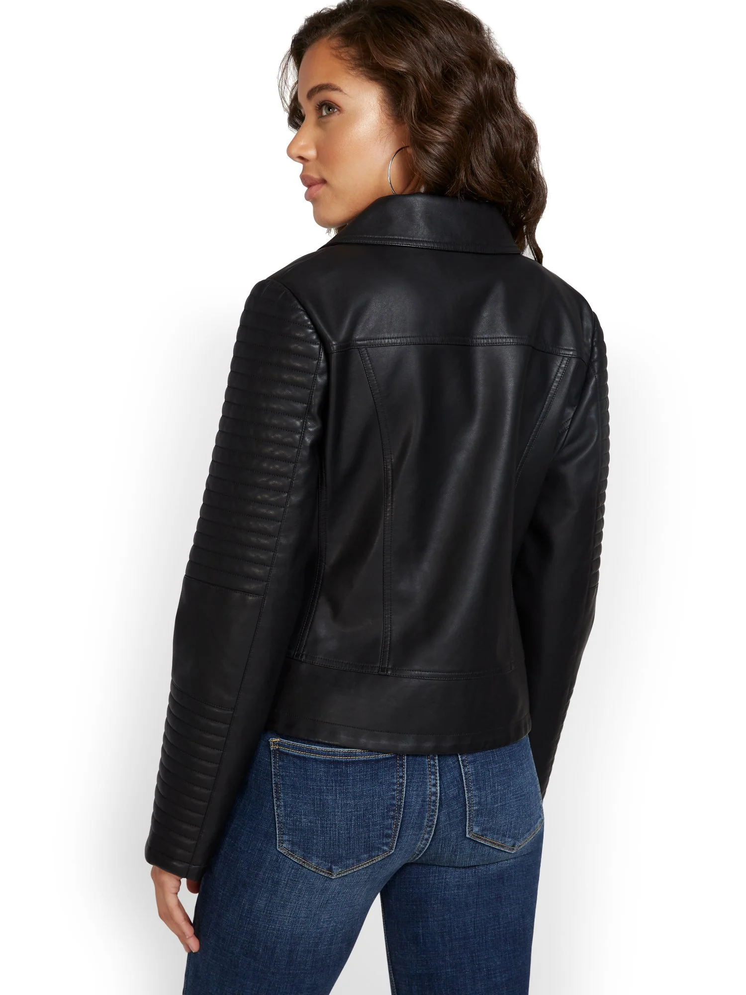 Faux-Leather Asymmetrical Trapunto Moto Jacket - Image 3