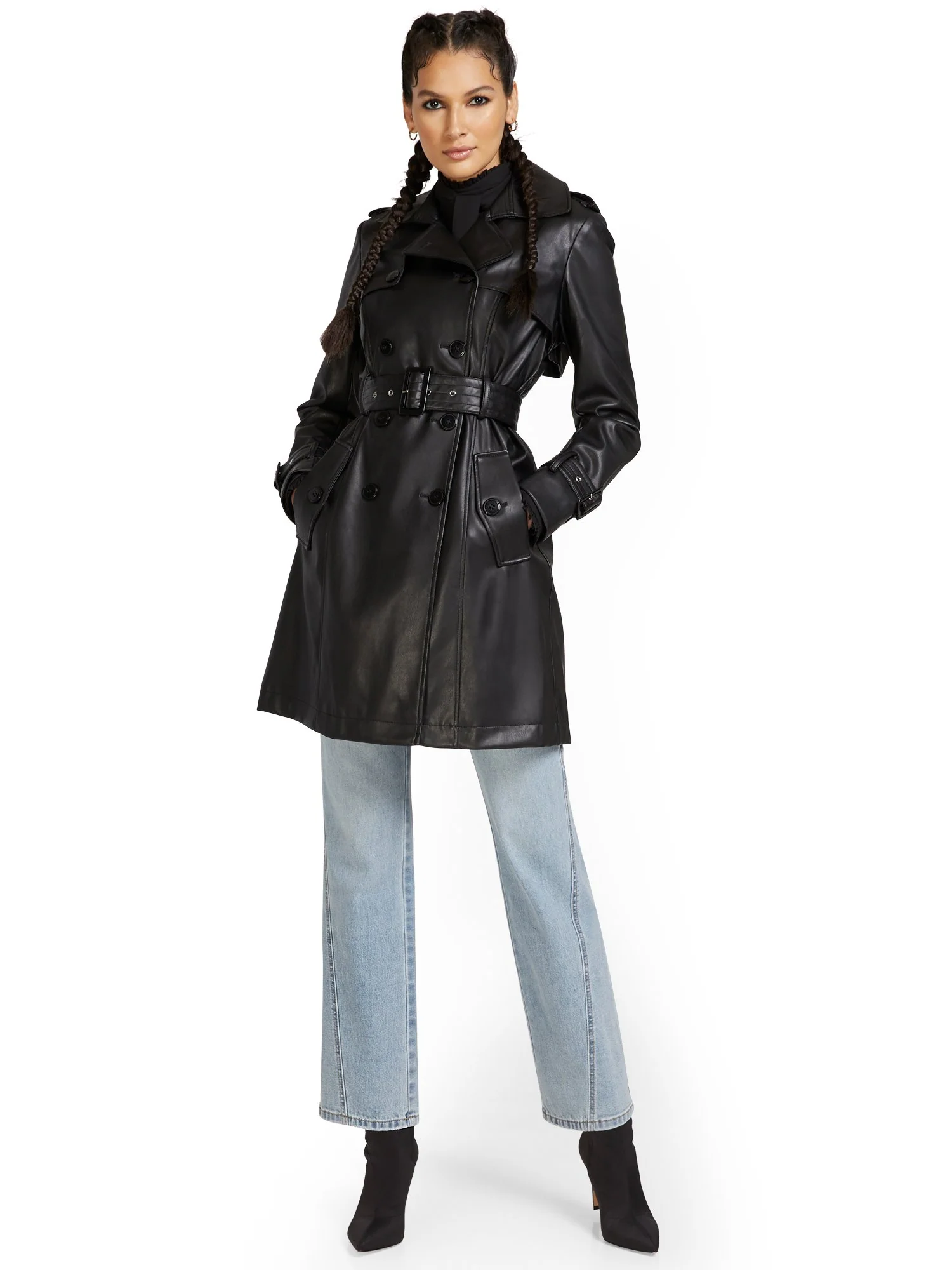 Faux-Leather Belted Trenchcoat - Image 2