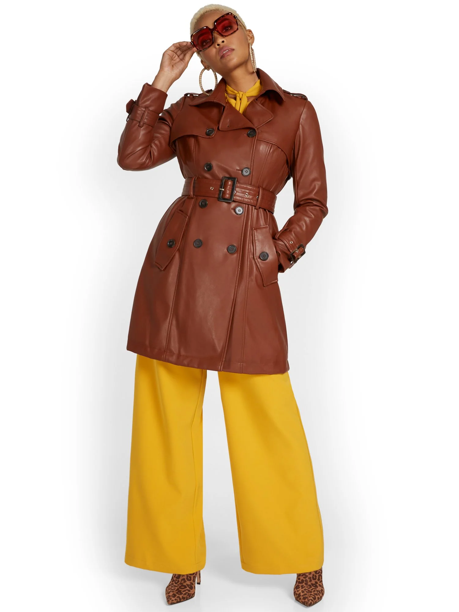 Faux-Leather Belted Trenchcoat - Image 6