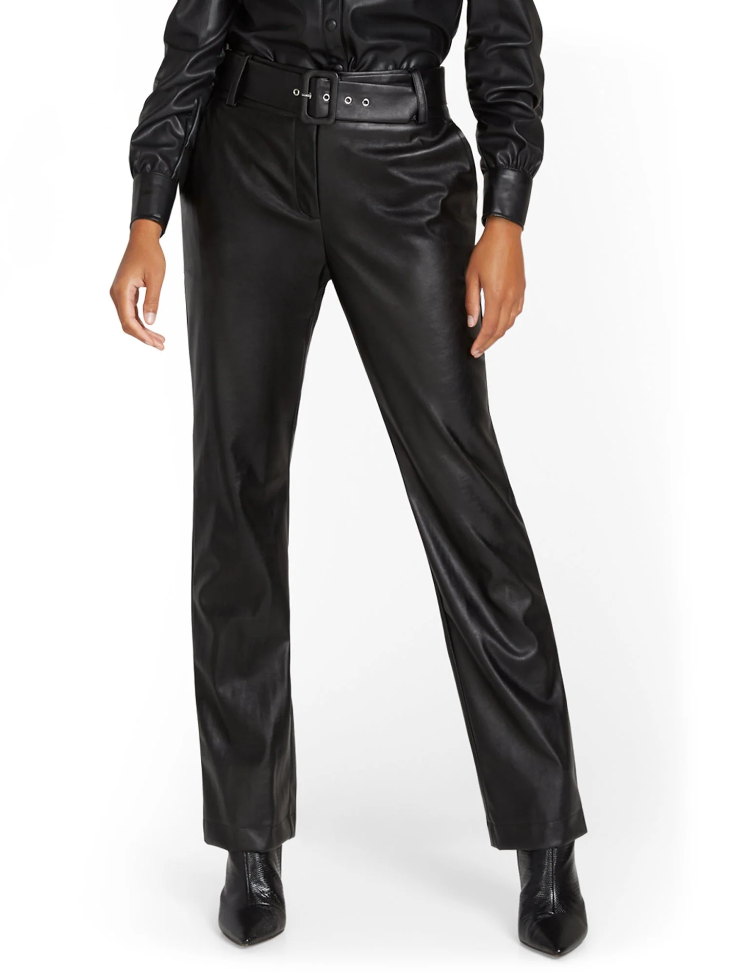 Faux-Leather Belted Wide-Leg Pant - Image 2