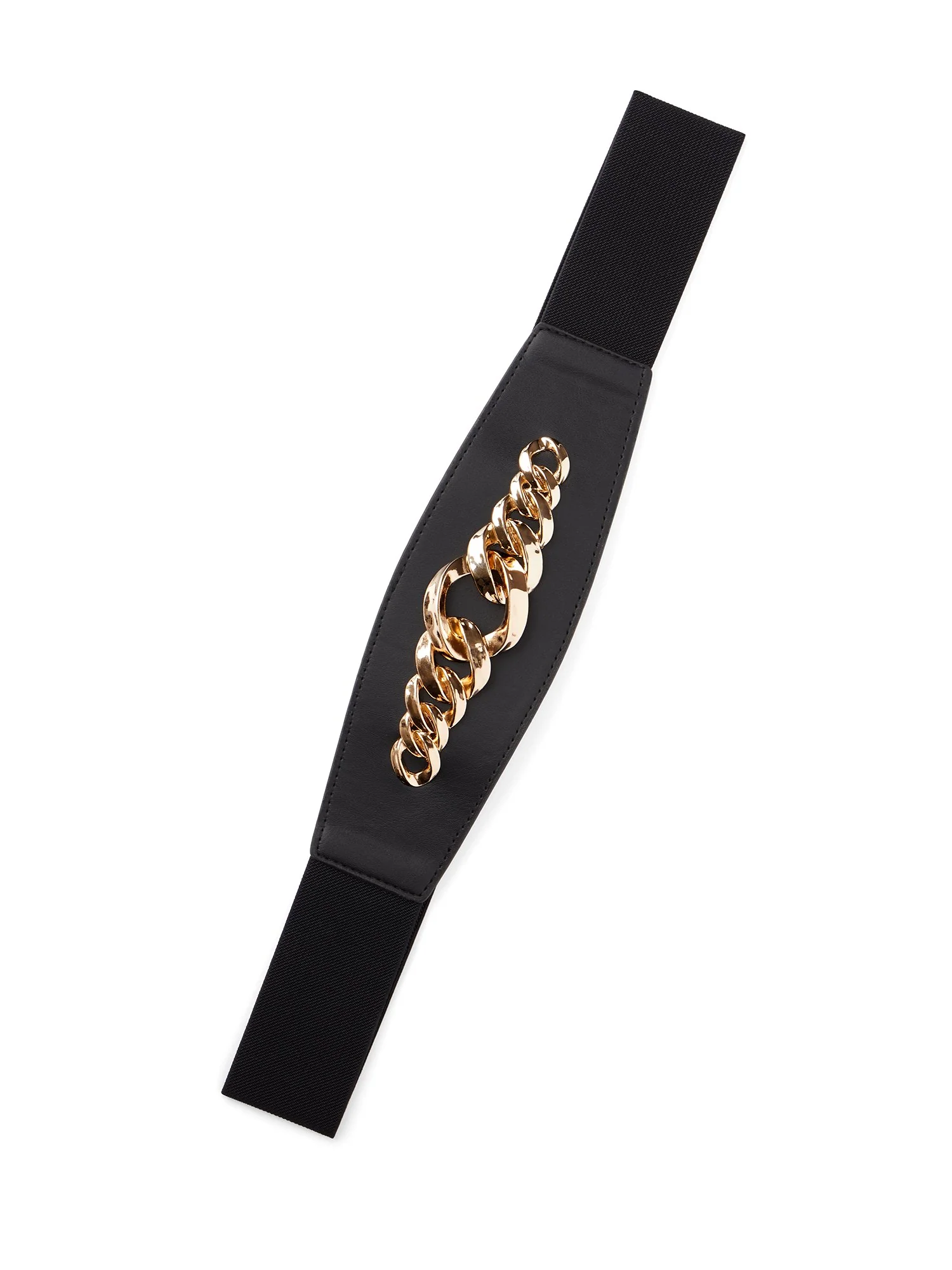 Faux-Leather Chain-Front Belt