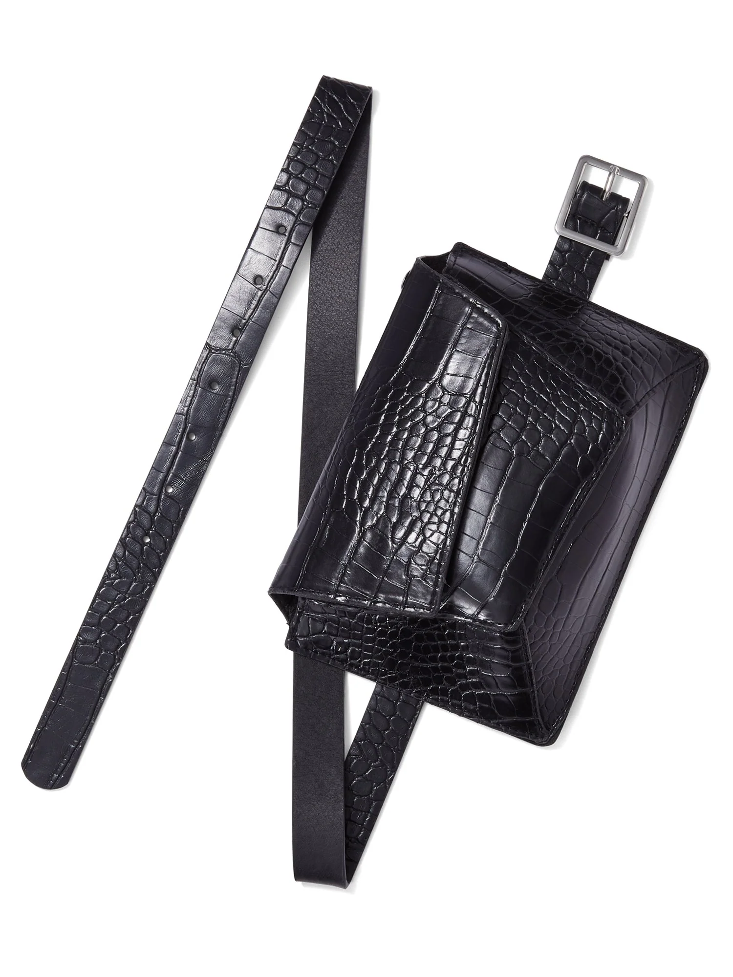 Faux-Leather Crocodile-Embossed Belt Bag - Image 2