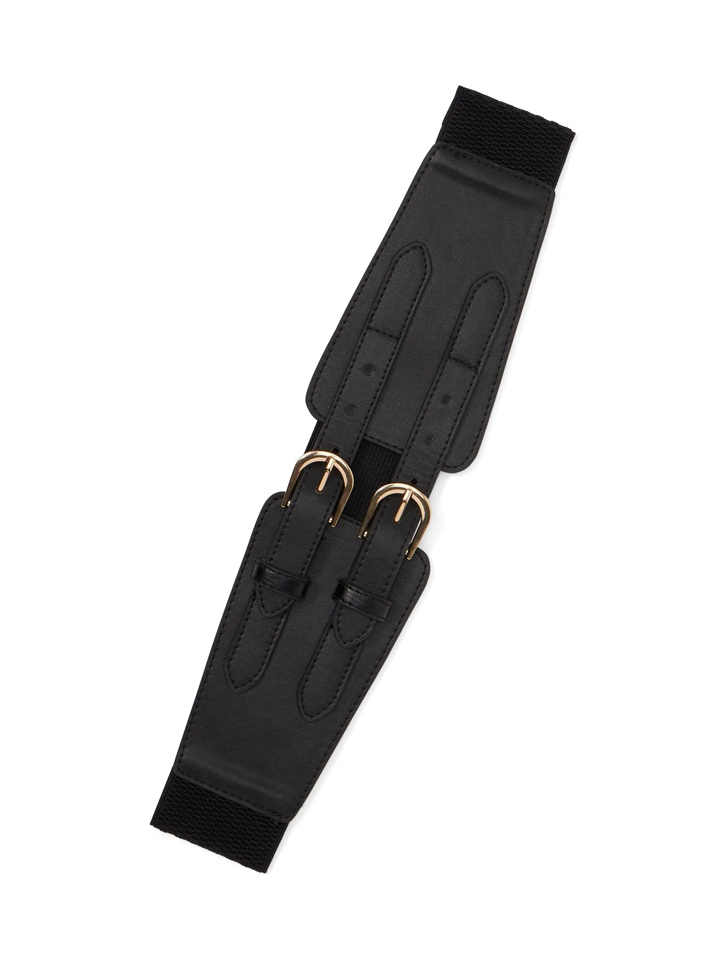Faux-Leather Double-Buckle Stretch Belt