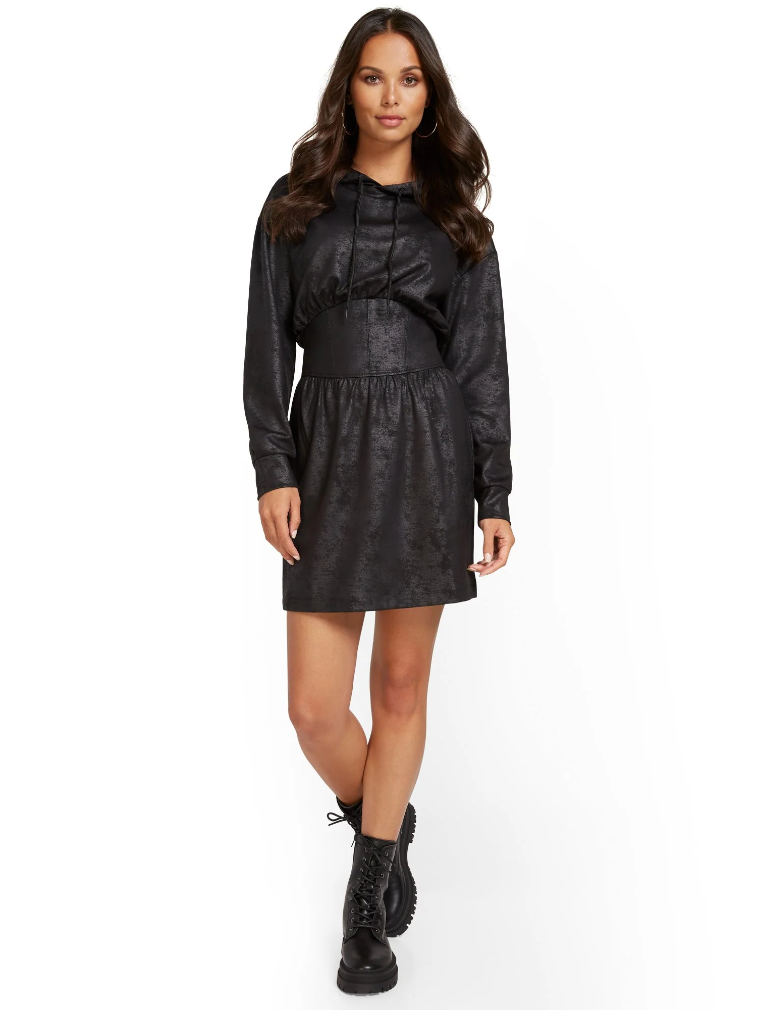 Faux-Leather Hooded Corset Dress - Image 2