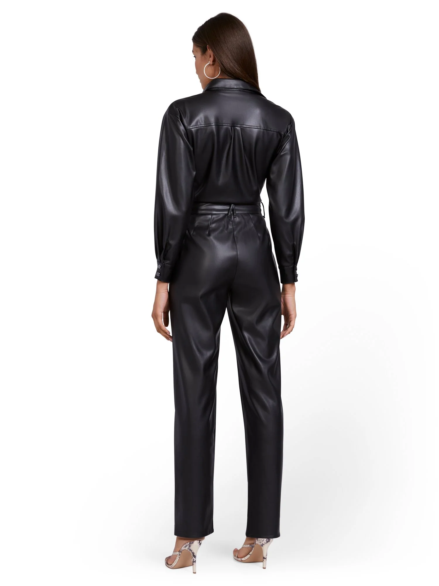 Faux-Leather Long-Sleeve Jumpsuit - Image 3