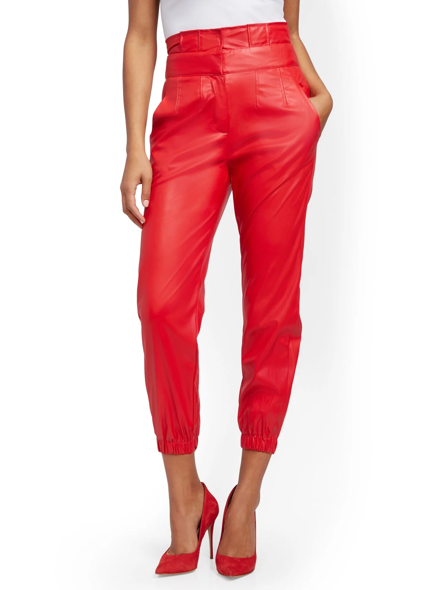 Faux-Leather Paperbag-Waist Jogger - Image 4