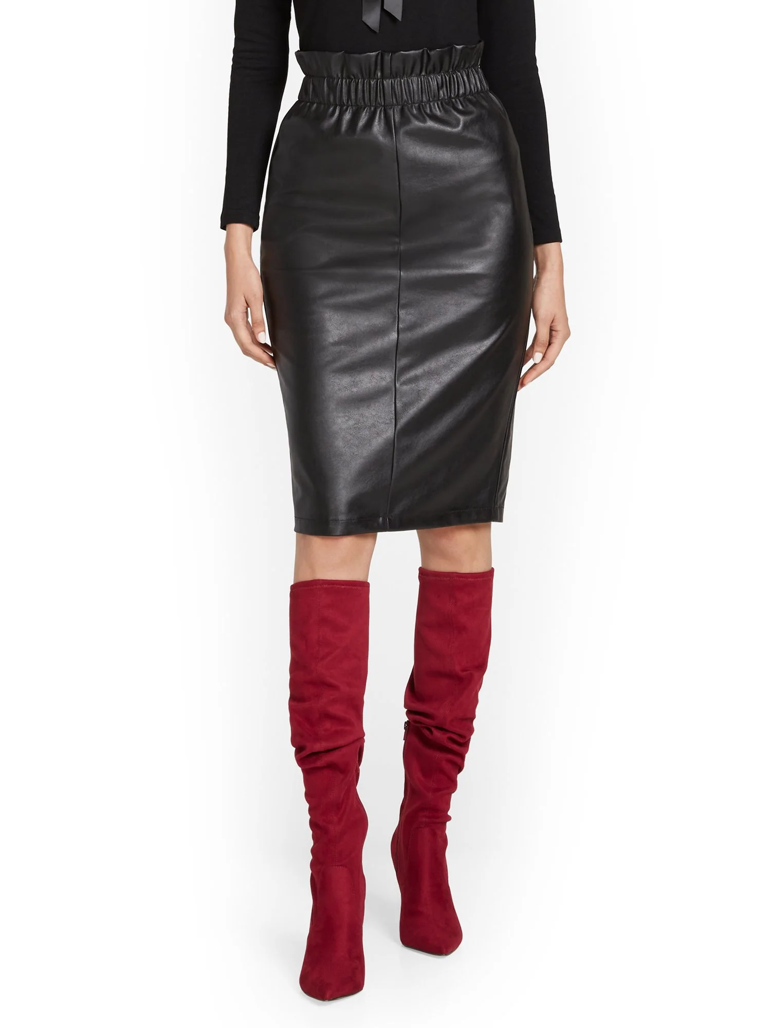 Faux-Leather Paperbag-Waist Pencil Skirt - Image 2