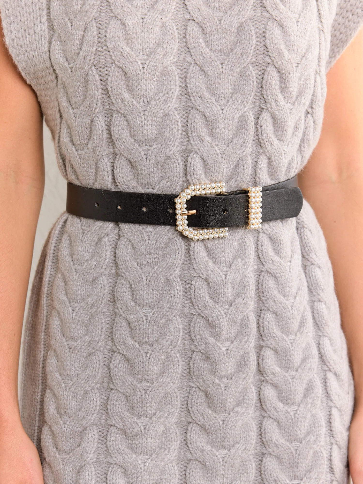 Faux Leather Pearl Buckle Belt - Image 3
