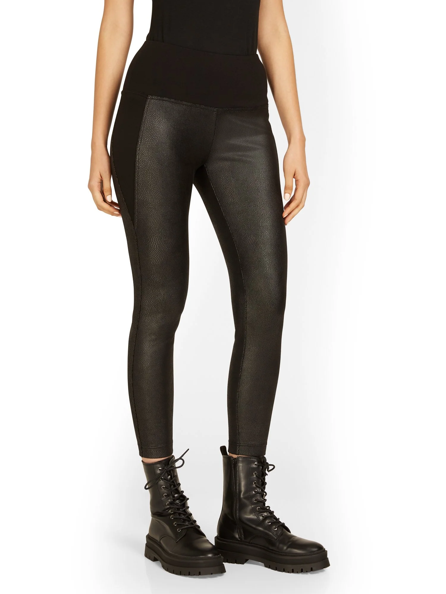 Faux-Leather Ponte Accent Legging - Image 5