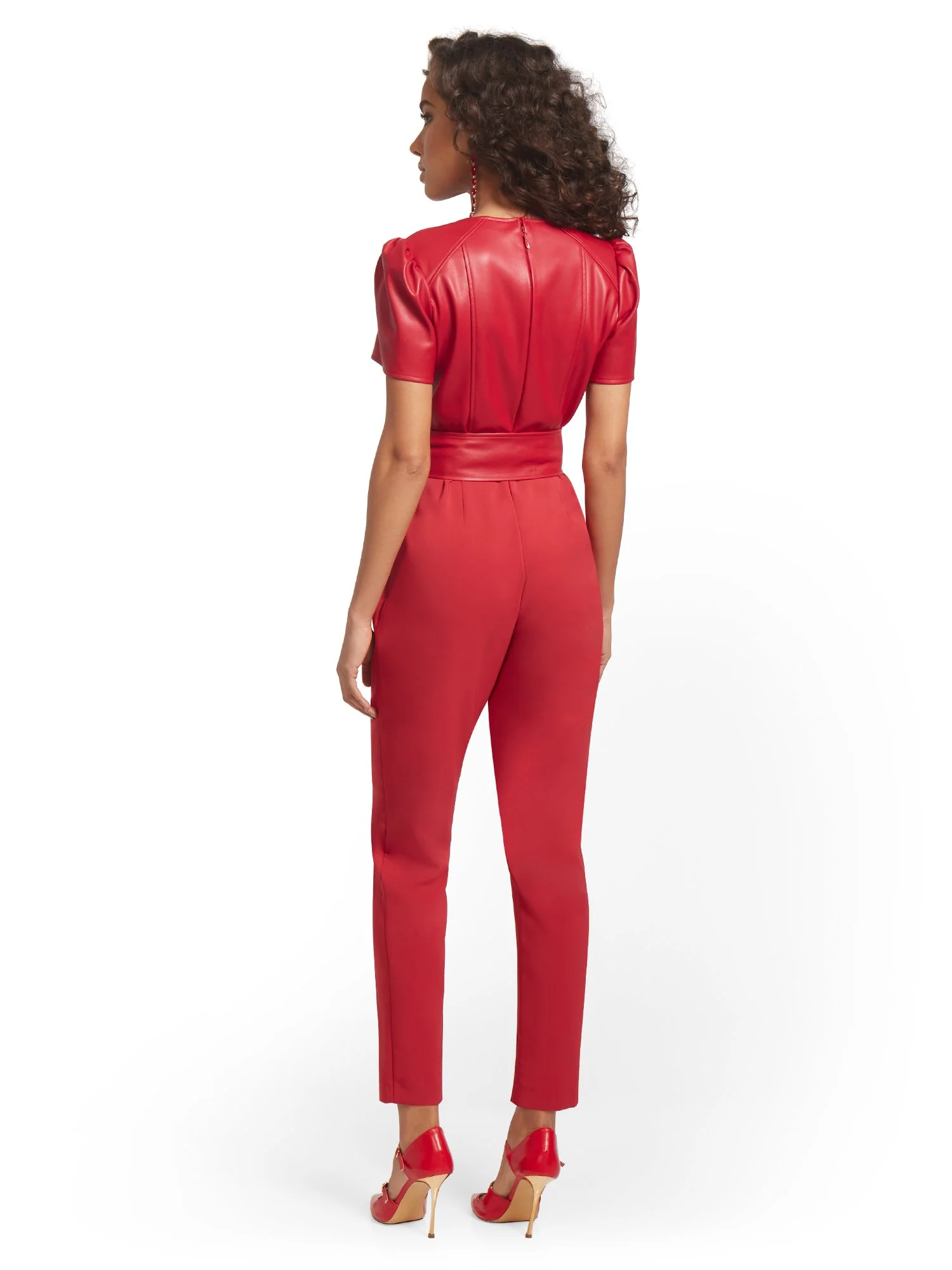 Faux-Leather Puff-Sleeve Jumpsuit - Image 3