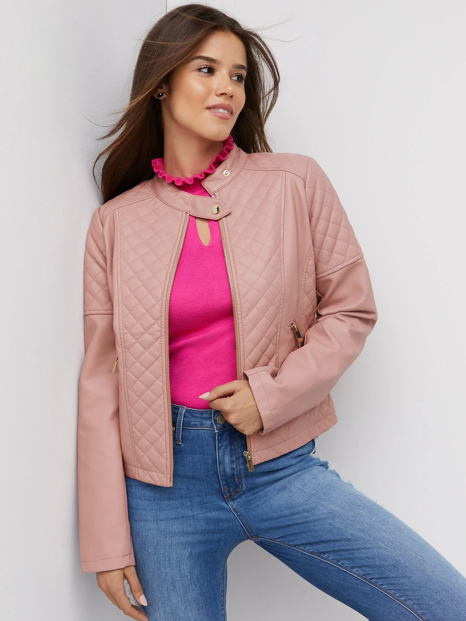 Faux-Leather Quilted Jacket - Image 11