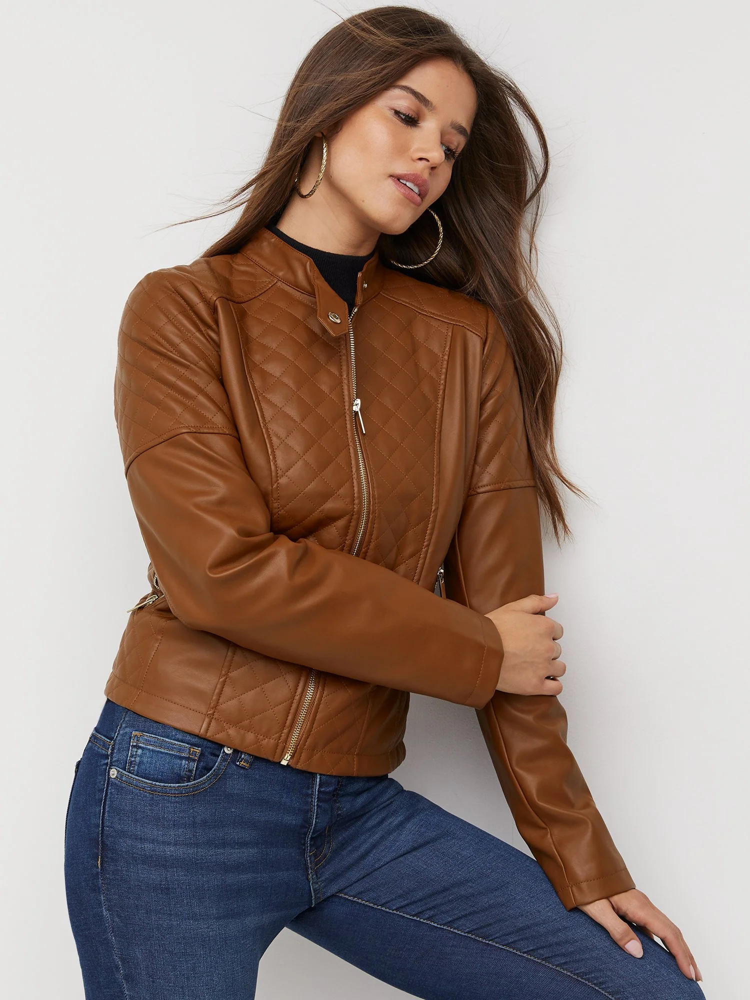 Faux-Leather Quilted Jacket - Image 25