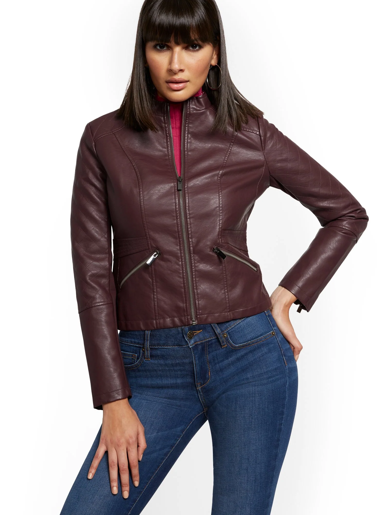 Faux-Leather Quilted Jacket - Image 12