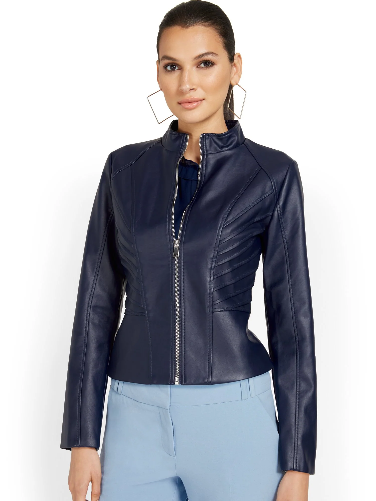 Faux-Leather Seamed Jacket - Image 4