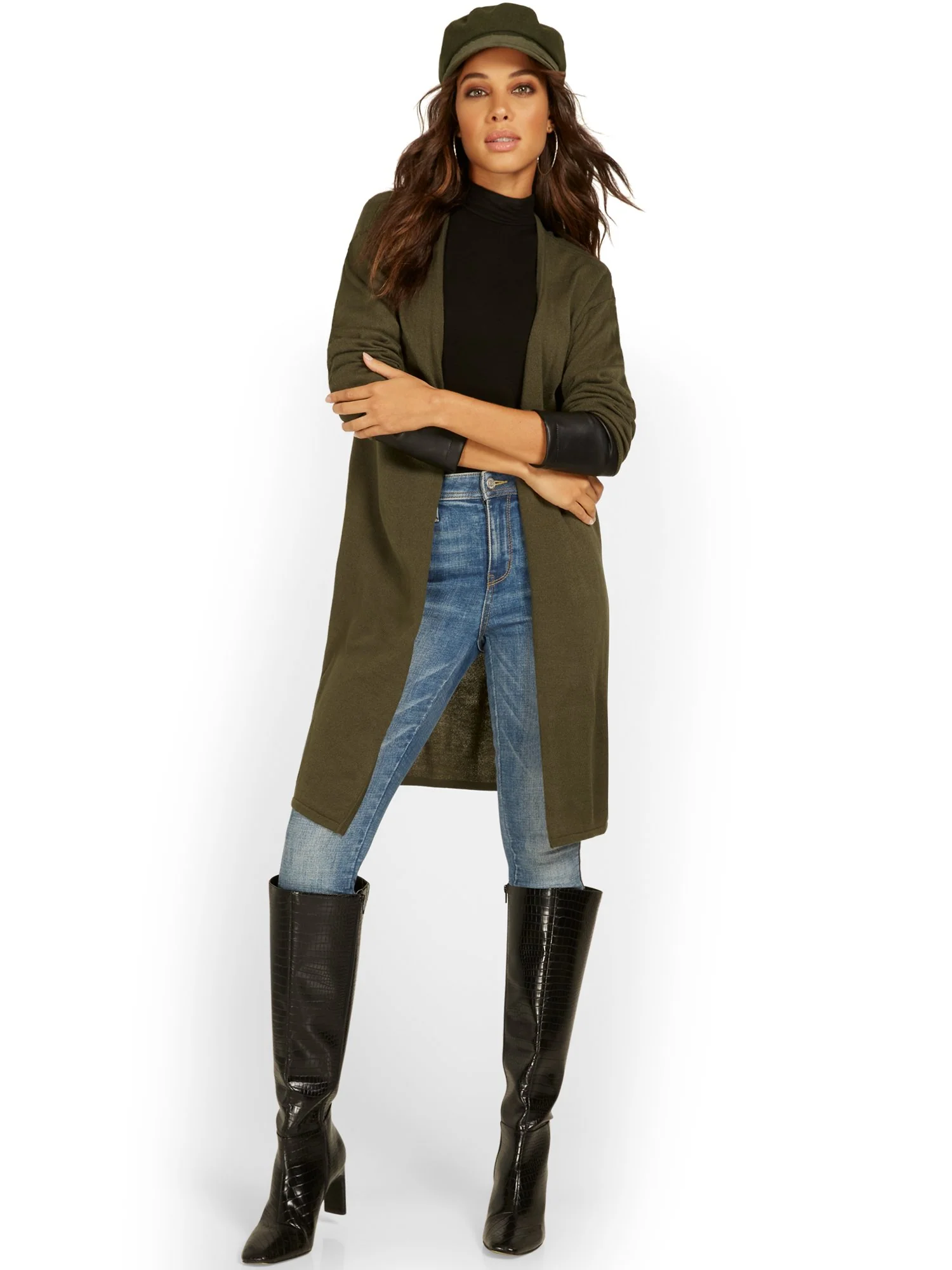 Faux-Leather Sleeve Duster - Image 9