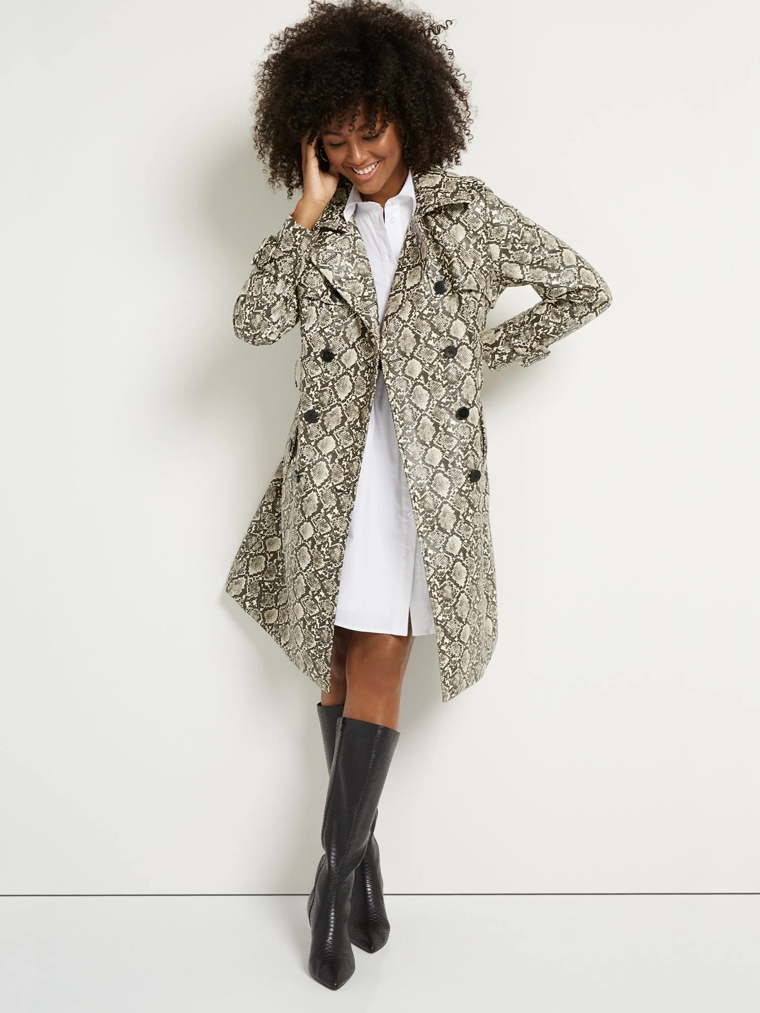 Faux-Leather Snake-Print Trench Coat - Image 5