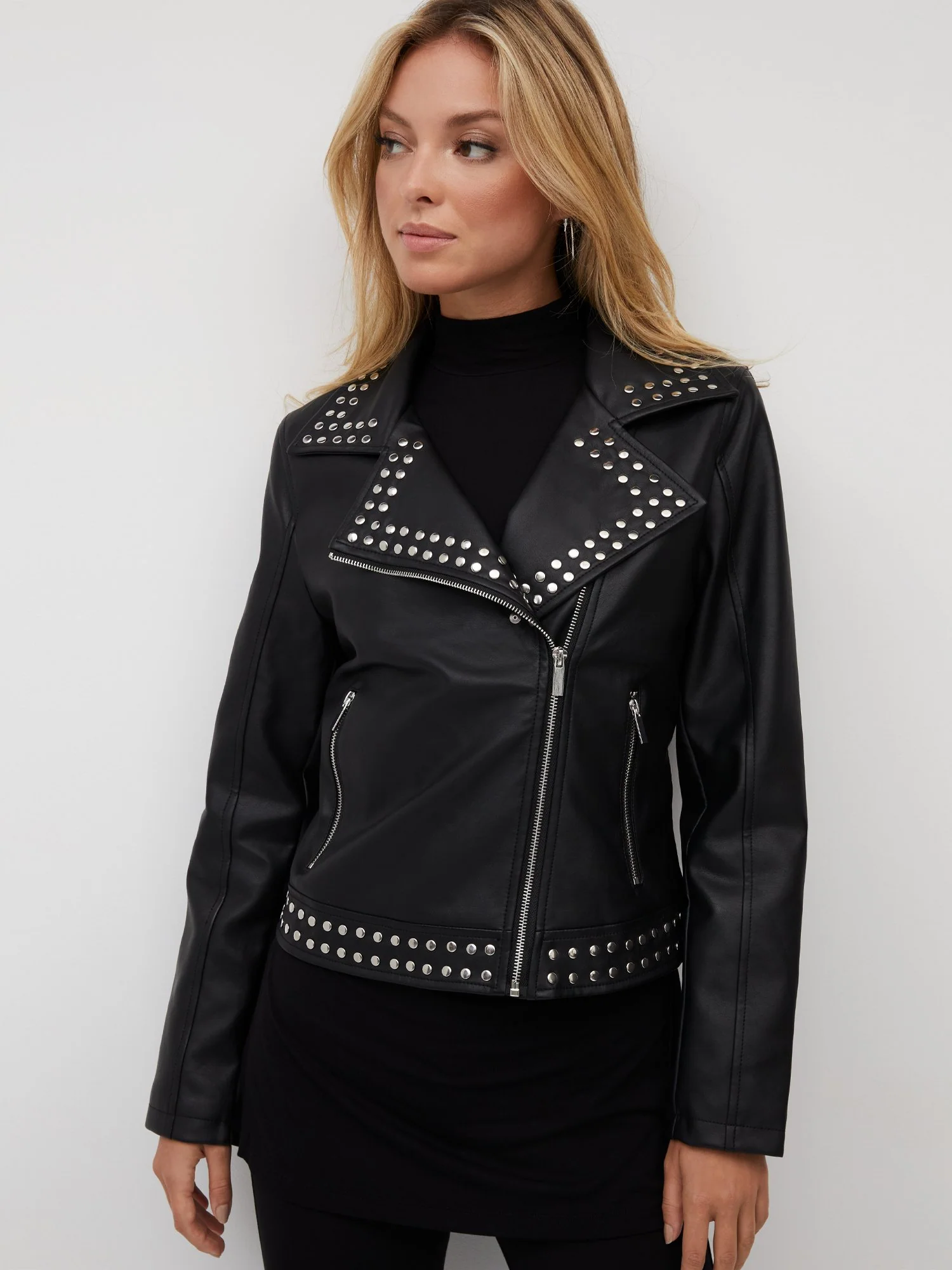 Faux-Leather Studded Jacket - Image 5