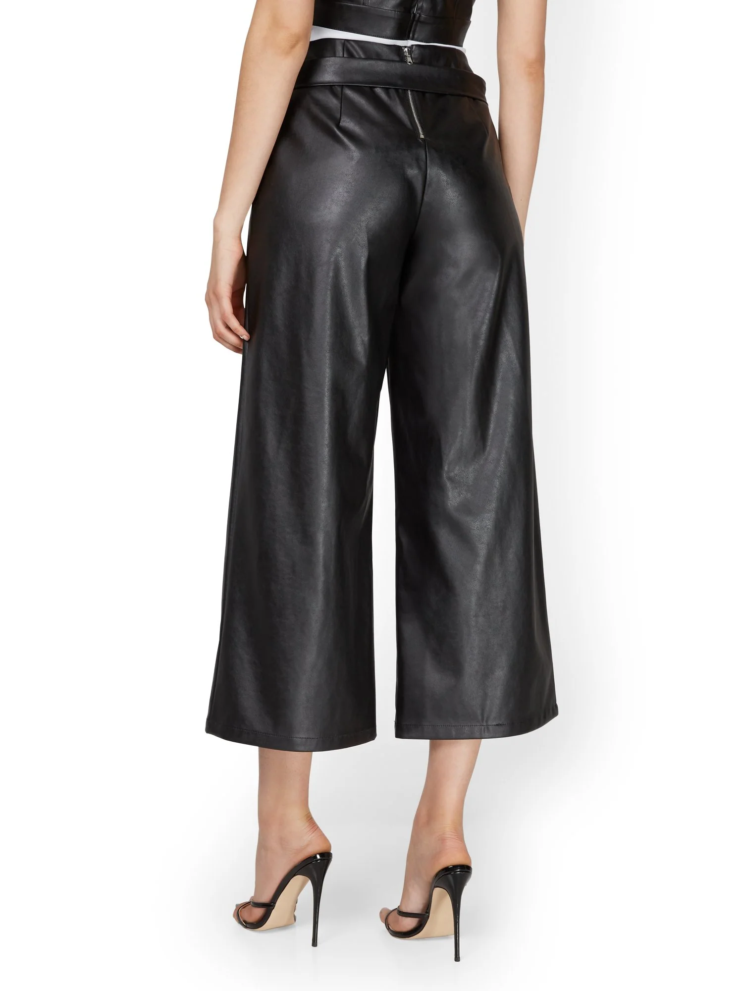 Faux-Leather Tie-Waist Wide-Leg Capri Pant - Image 3