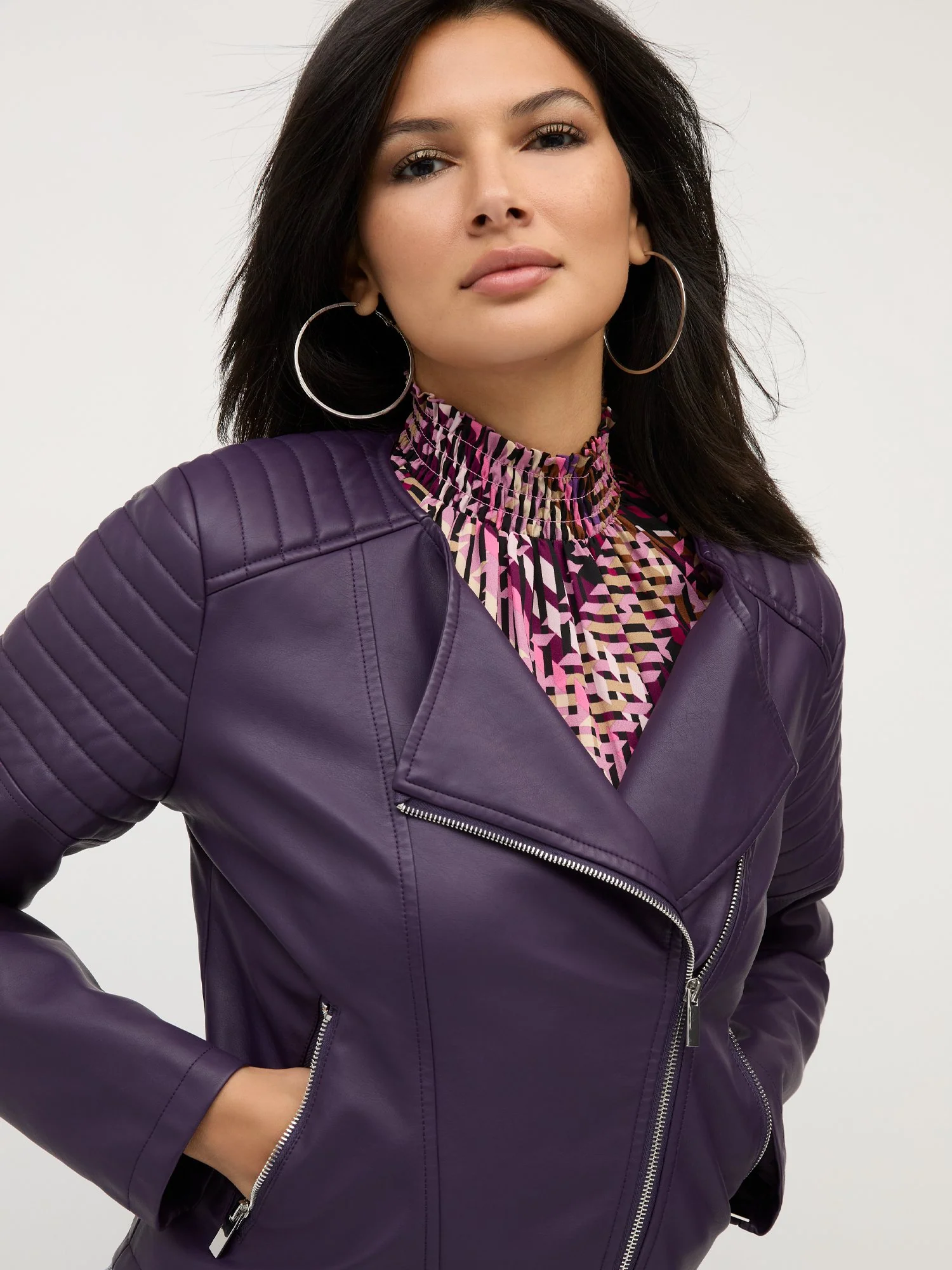 Faux-Leather Trapunto-Quilted Collarless Jacket - Image 11