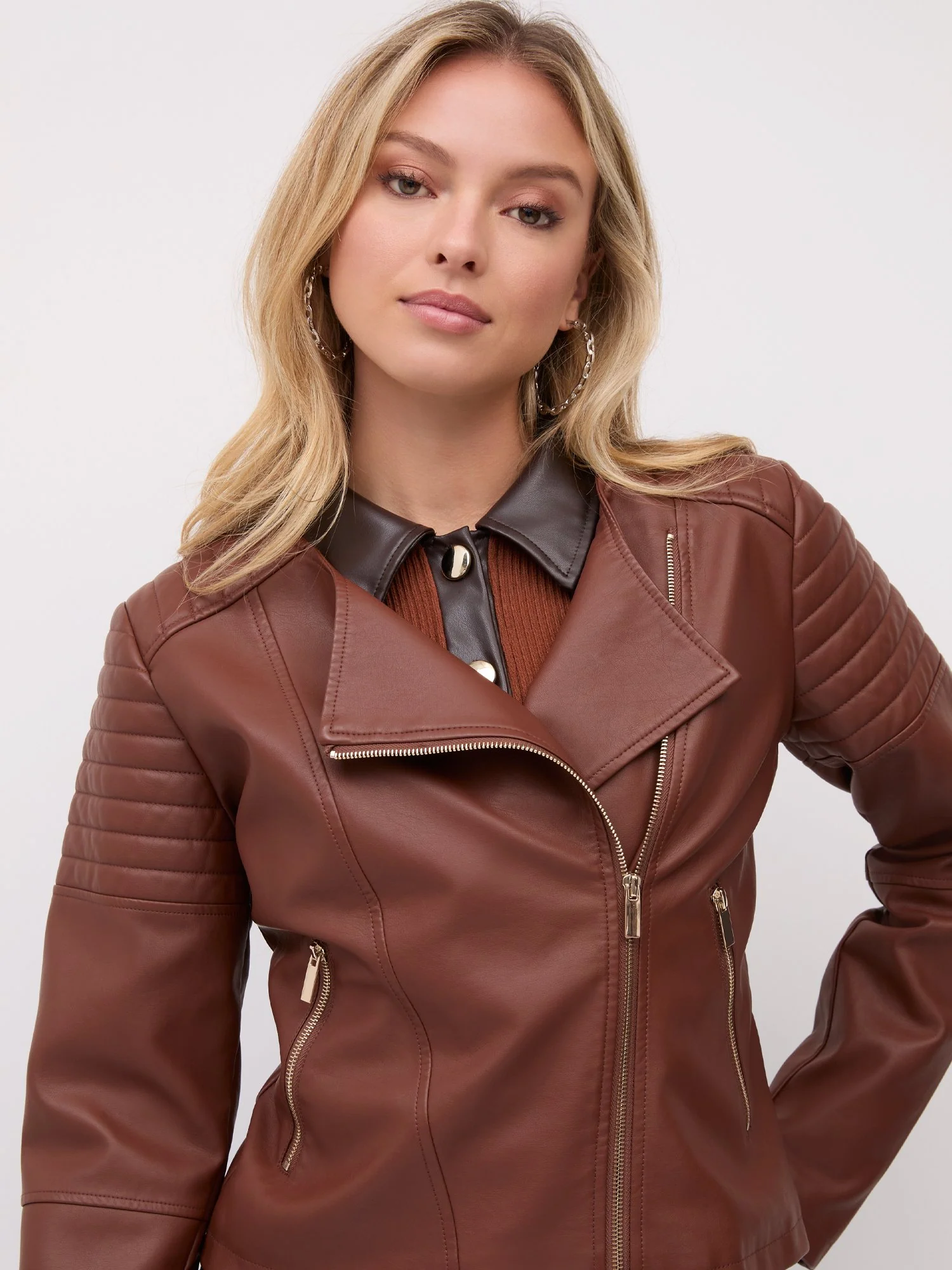 Faux-Leather Trapunto-Quilted Collarless Jacket - Image 8