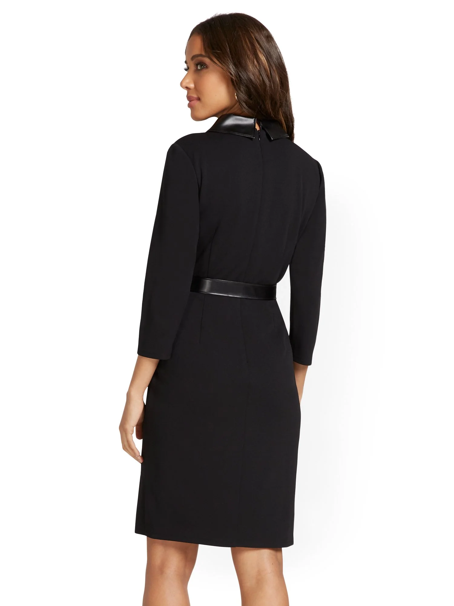 Faux-Leather Trim Ponte Shirtdress - Superflex - Image 3