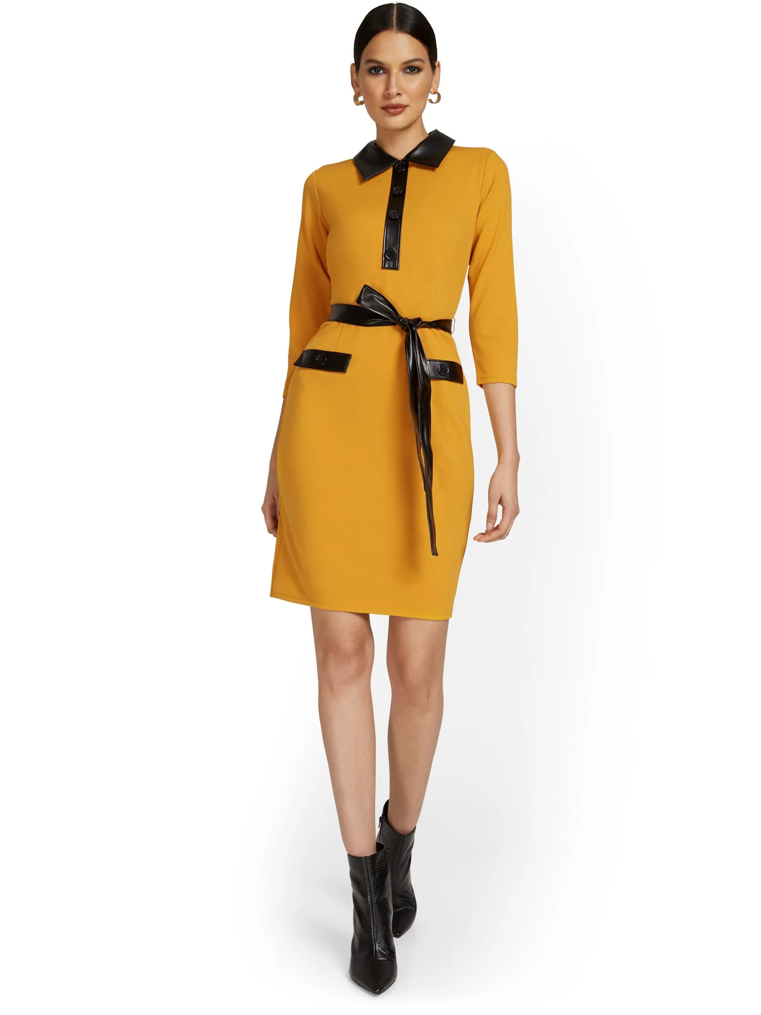 Faux-Leather Trim Ponte Shirtdress - Superflex - Image 5