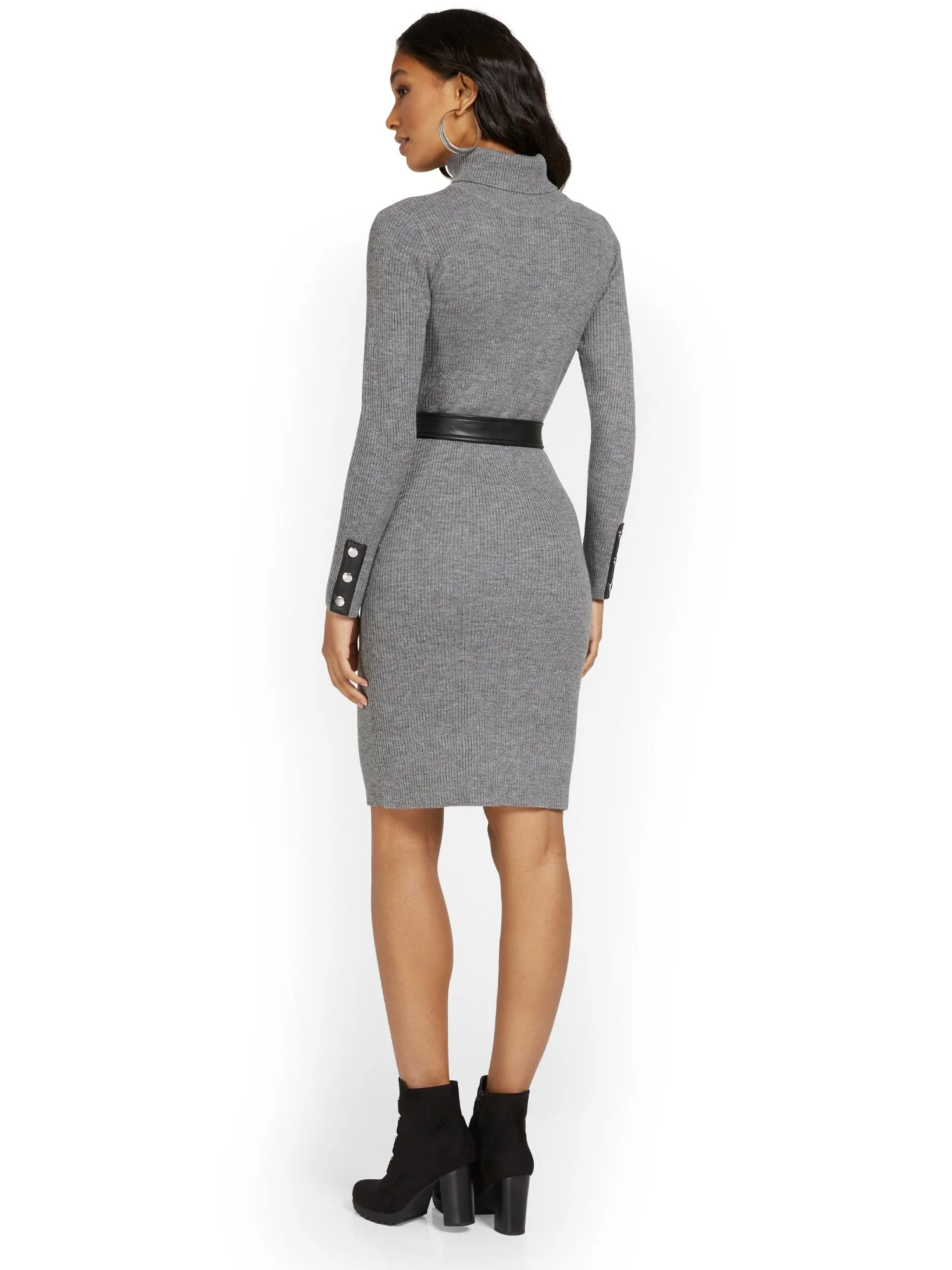 Faux-Leather Trim Turtleneck Dress - Image 6