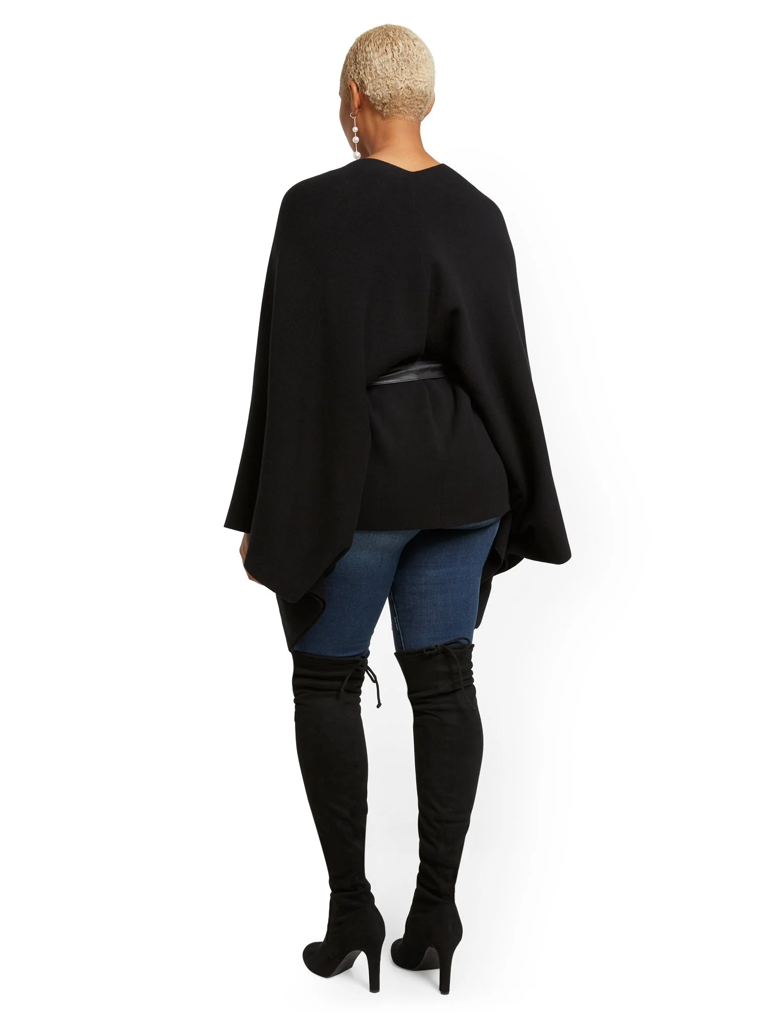 Faux-Leather Wrap Poncho - Image 3