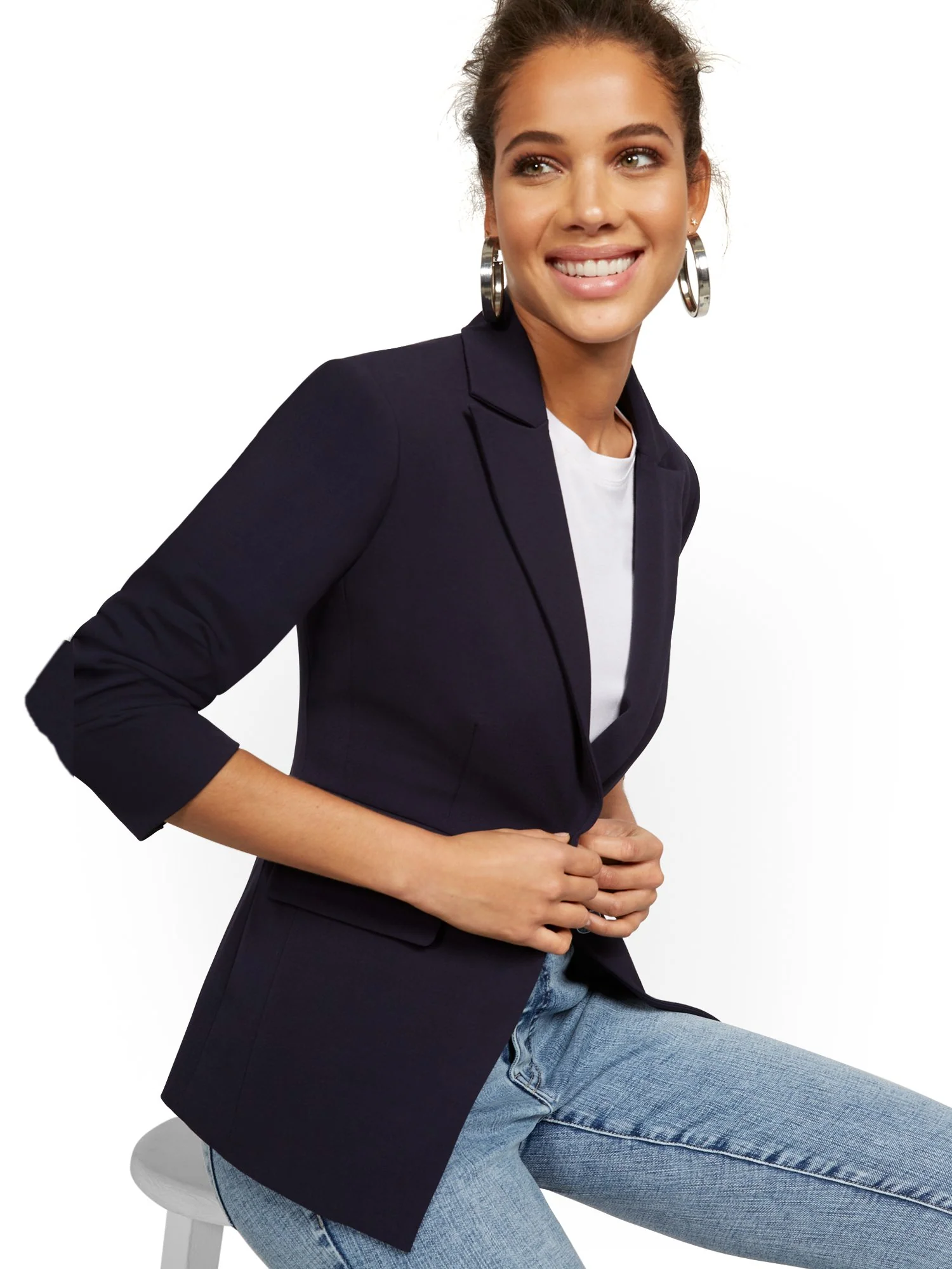 Faux-Pocket Button-Front Blazer - Essential Stretch - Image 28