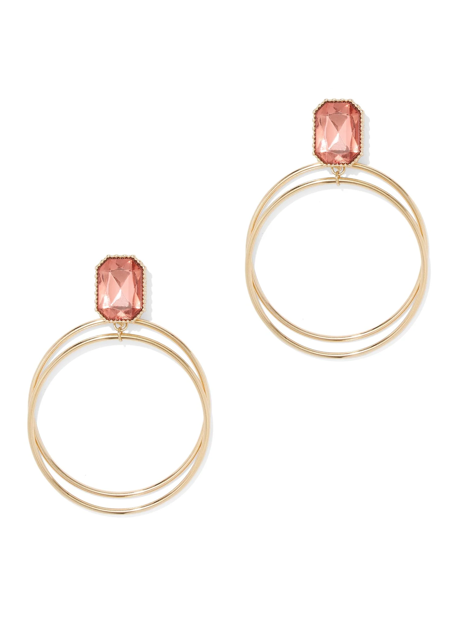 Faux-Stone Double Hoop Drop Earring
