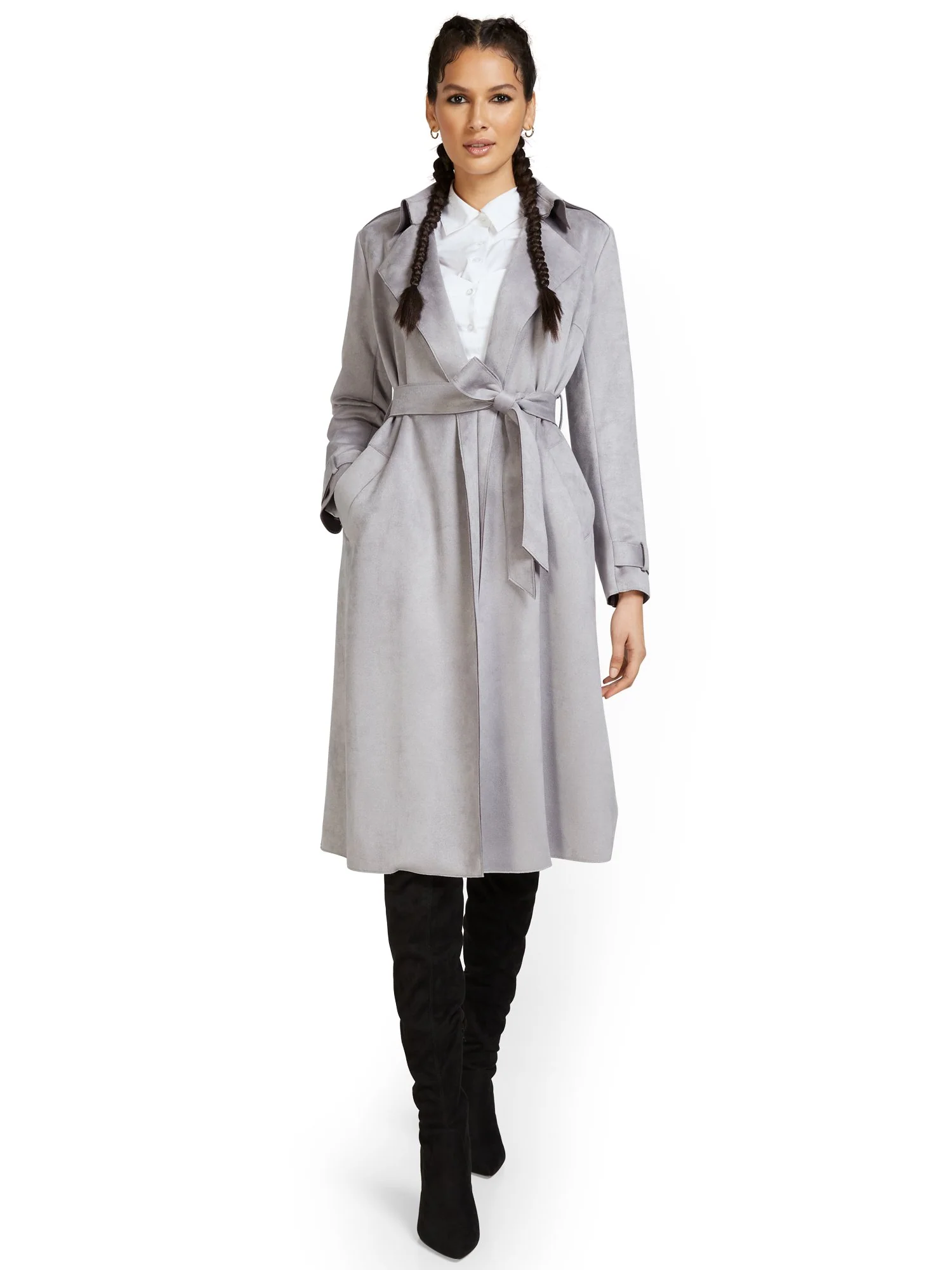 Faux-Suede Flyaway Trenchcoat - Image 5