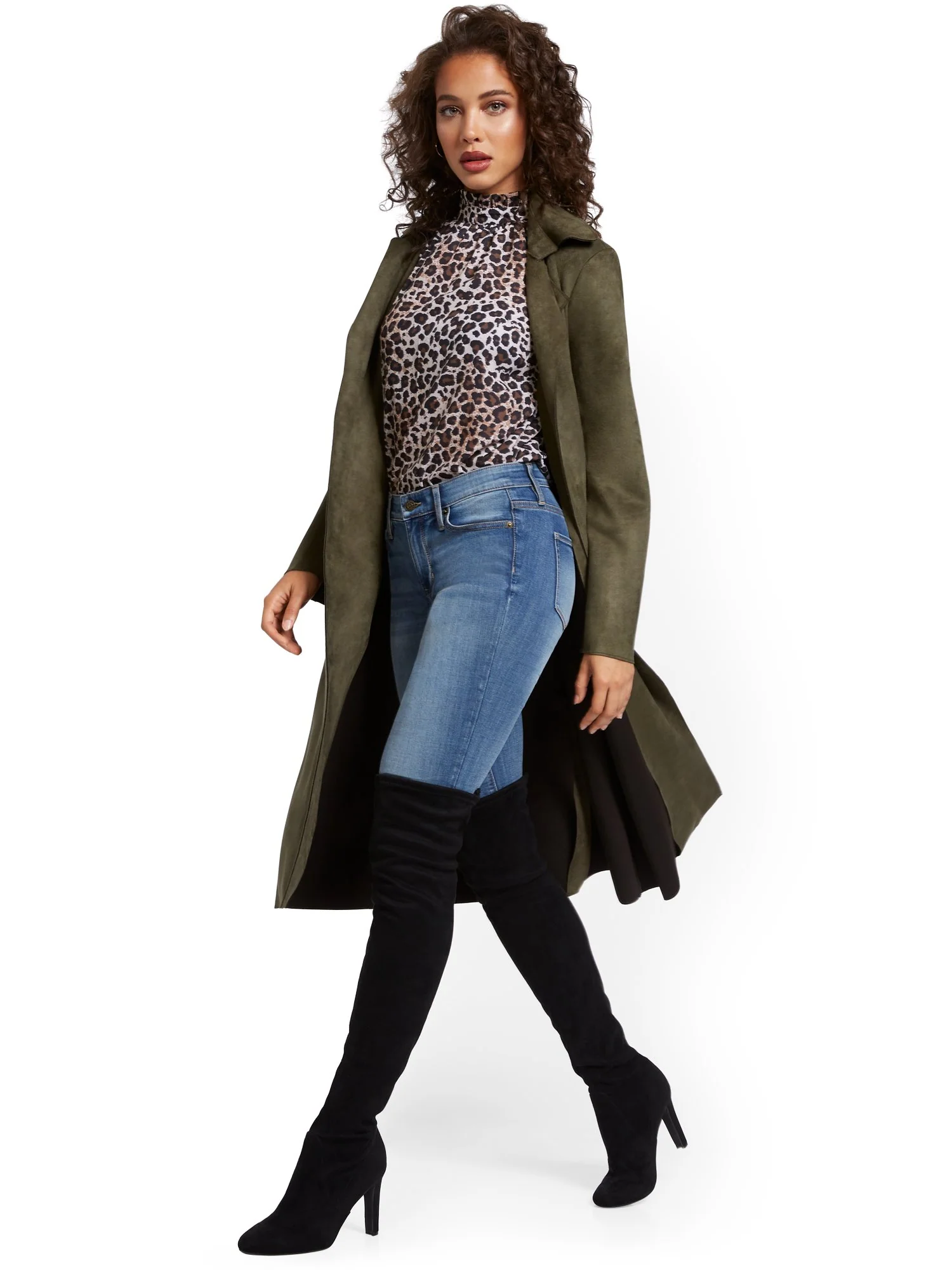 Faux-Suede Wrap Trenchcoat
