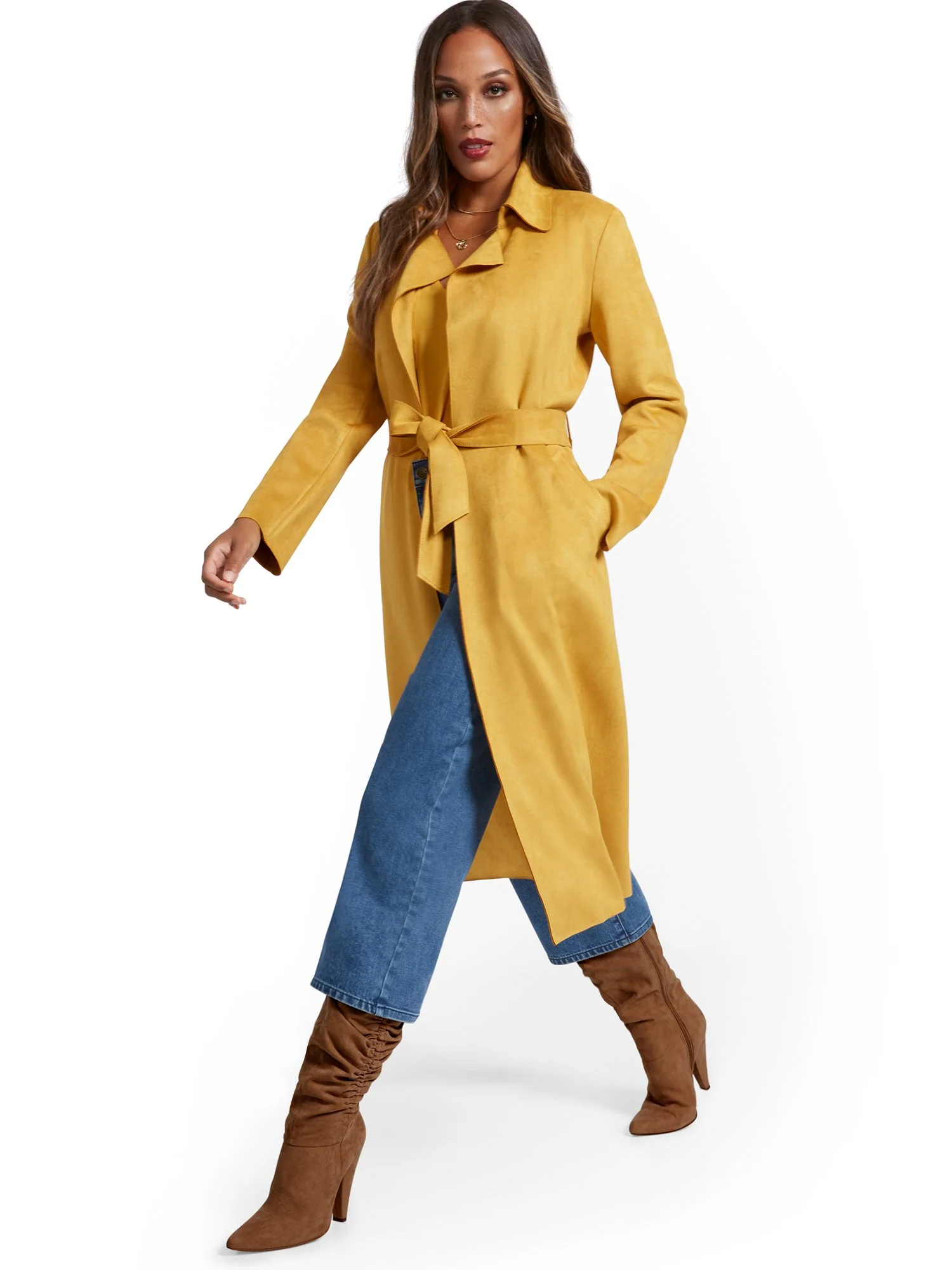 Faux-Suede Wrap Trenchcoat - Image 6