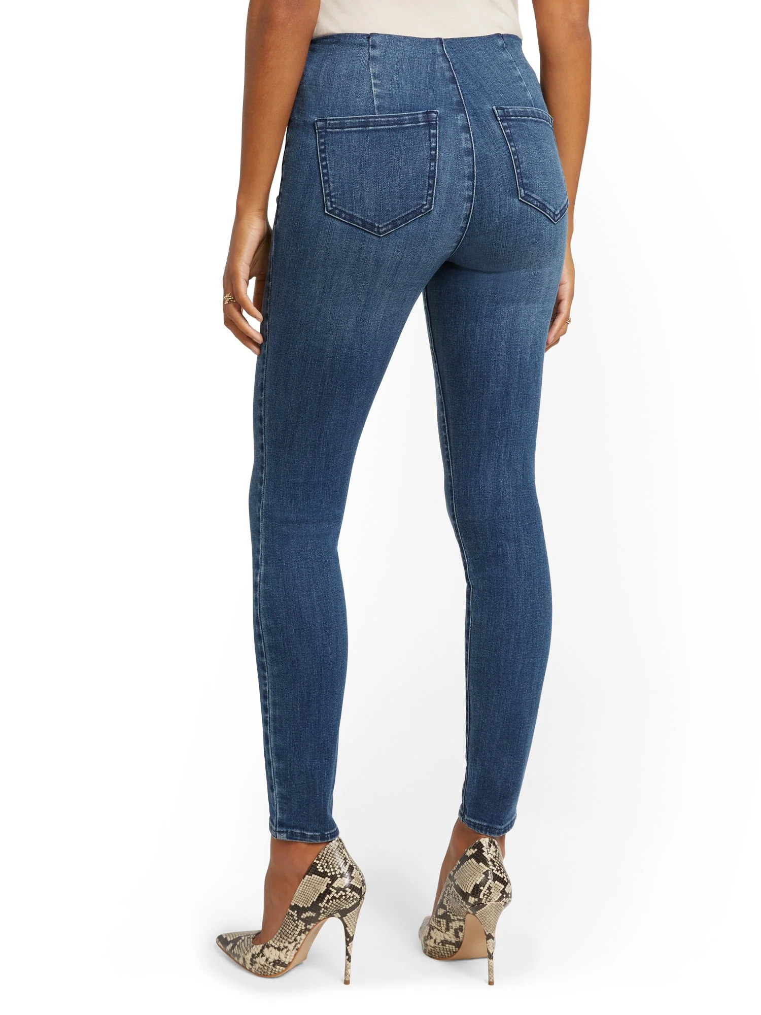 Feel Good High-Waisted No Gap Pull-On Super-Skinny Jeans - Brilliant Blue - Image 3