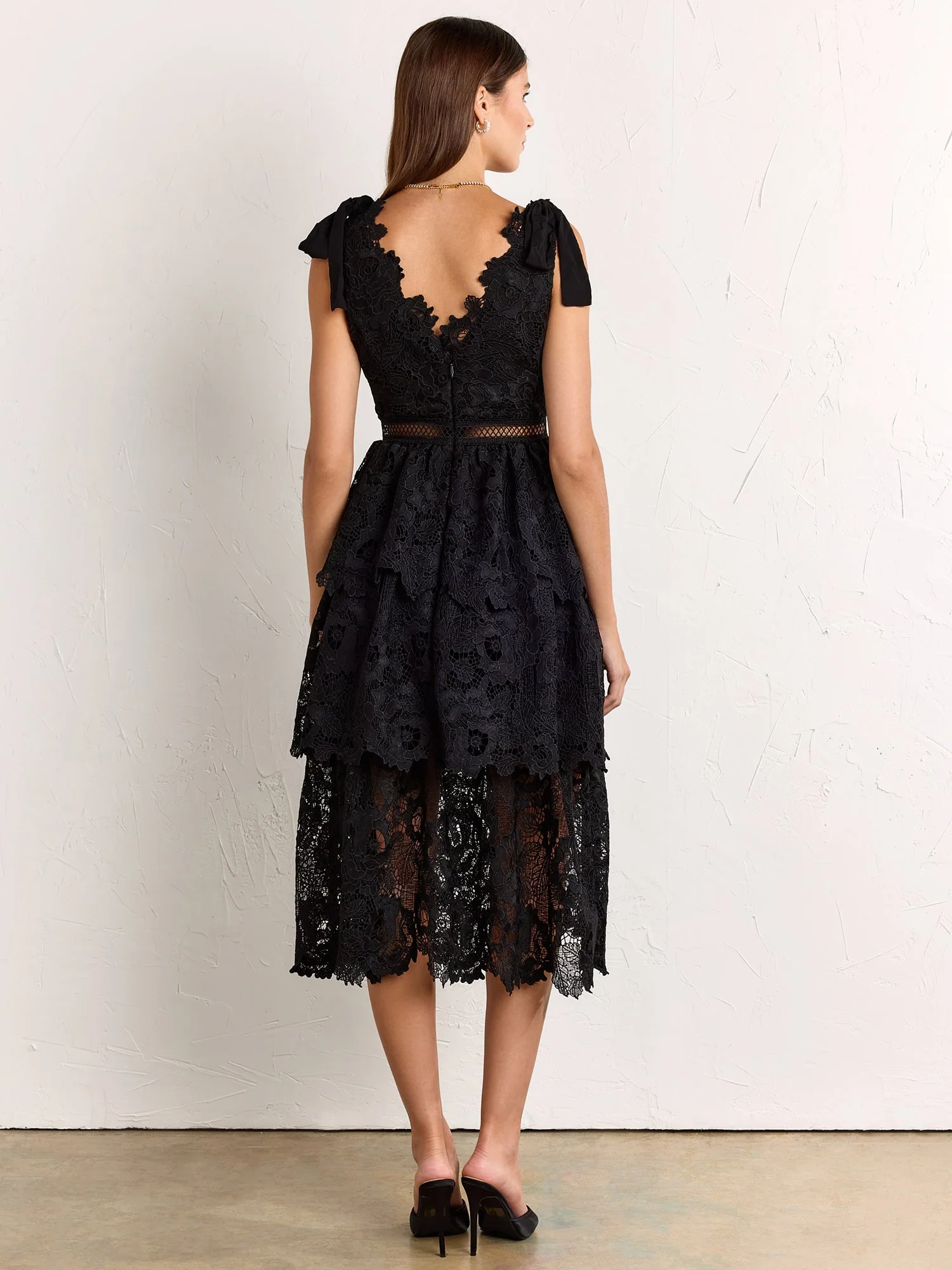 Floral-Crochet Tiered Tie-Shoulder Dress - Just Me - Image 5
