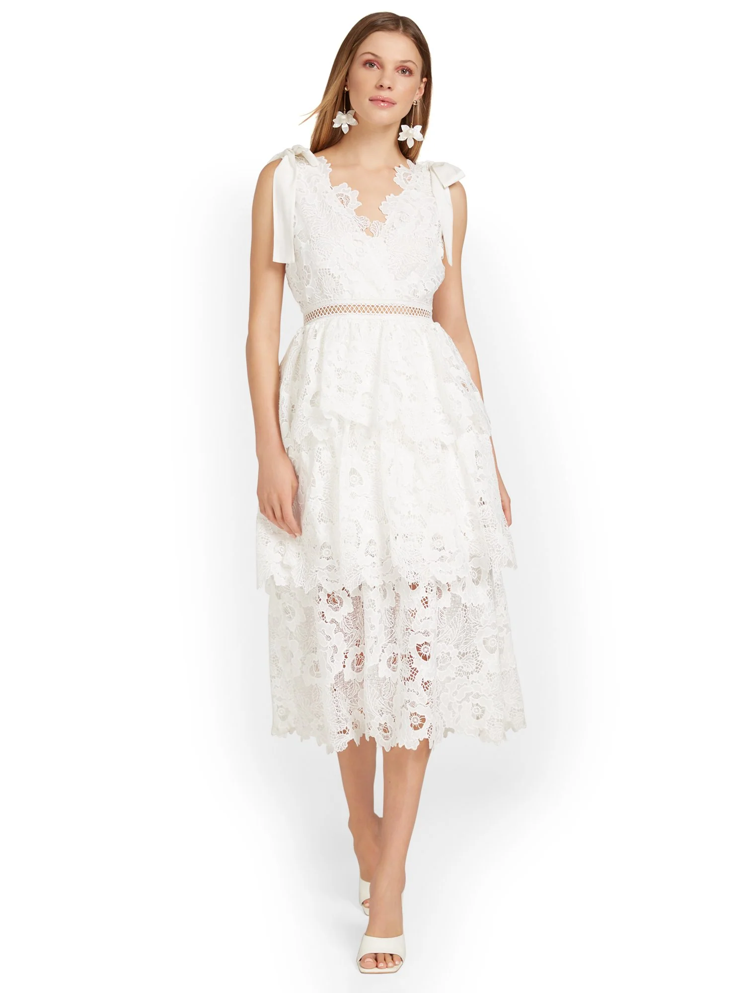 Floral-Crochet Tiered Tie-Shoulder Dress - Just Me - Image 8