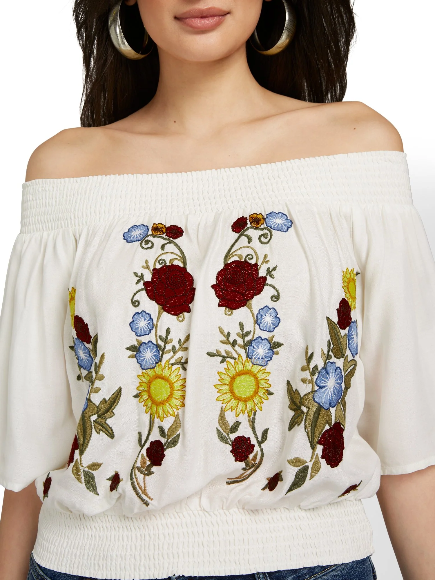Floral-Embroidered Off-The-Shoulder Top - Image 4