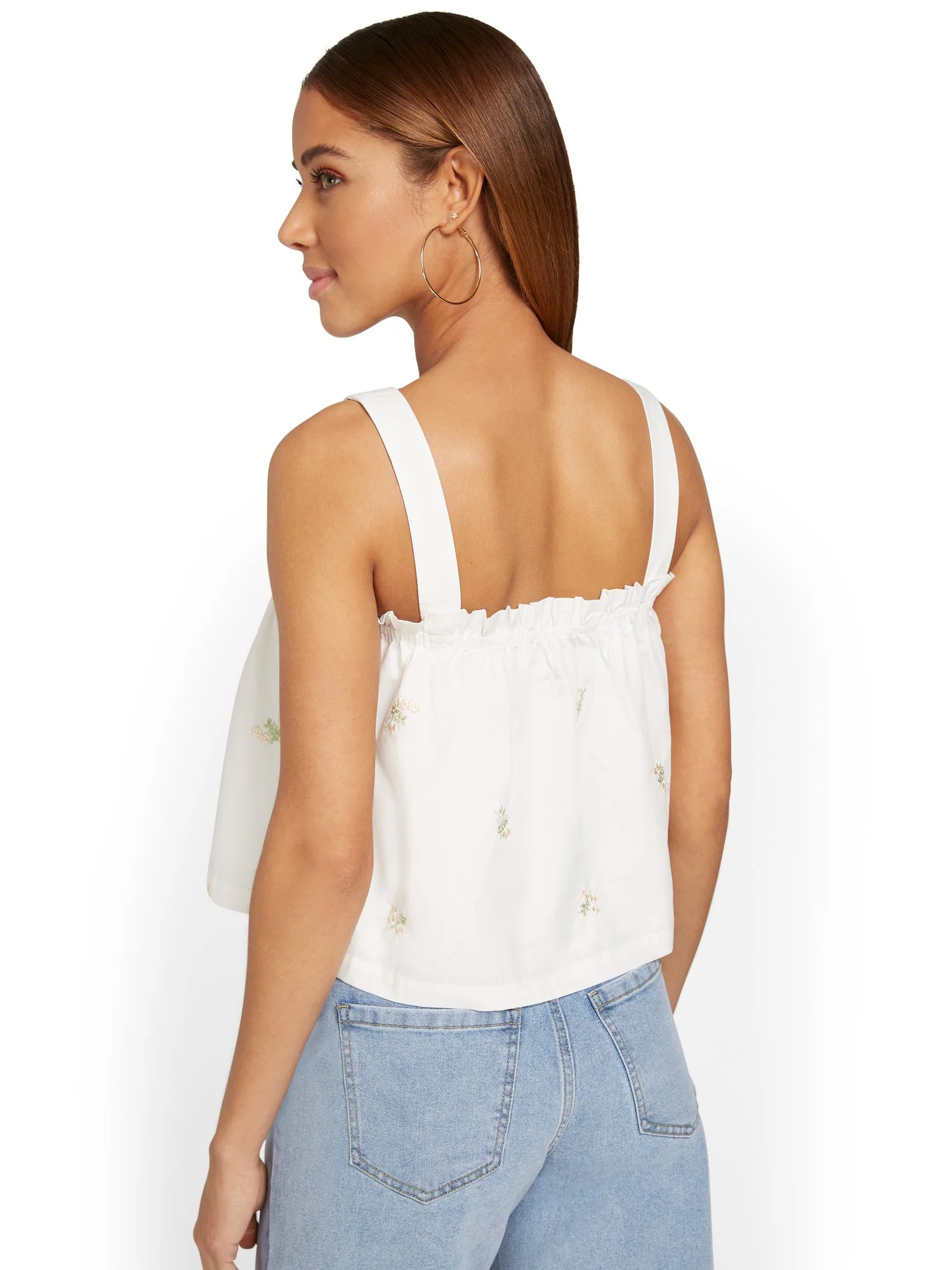Moodie Floral-Embroidered Sleeveless Poplin Cropped Top - Brands We Love - Image 3