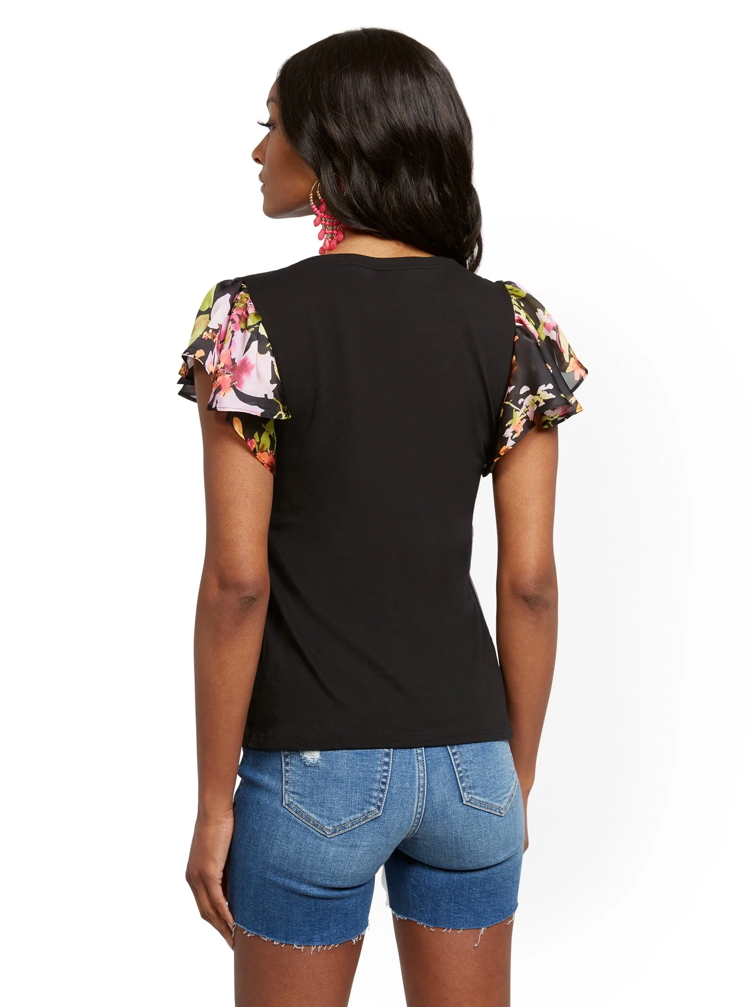 Floral Flutter-Sleeve Top - Image 3