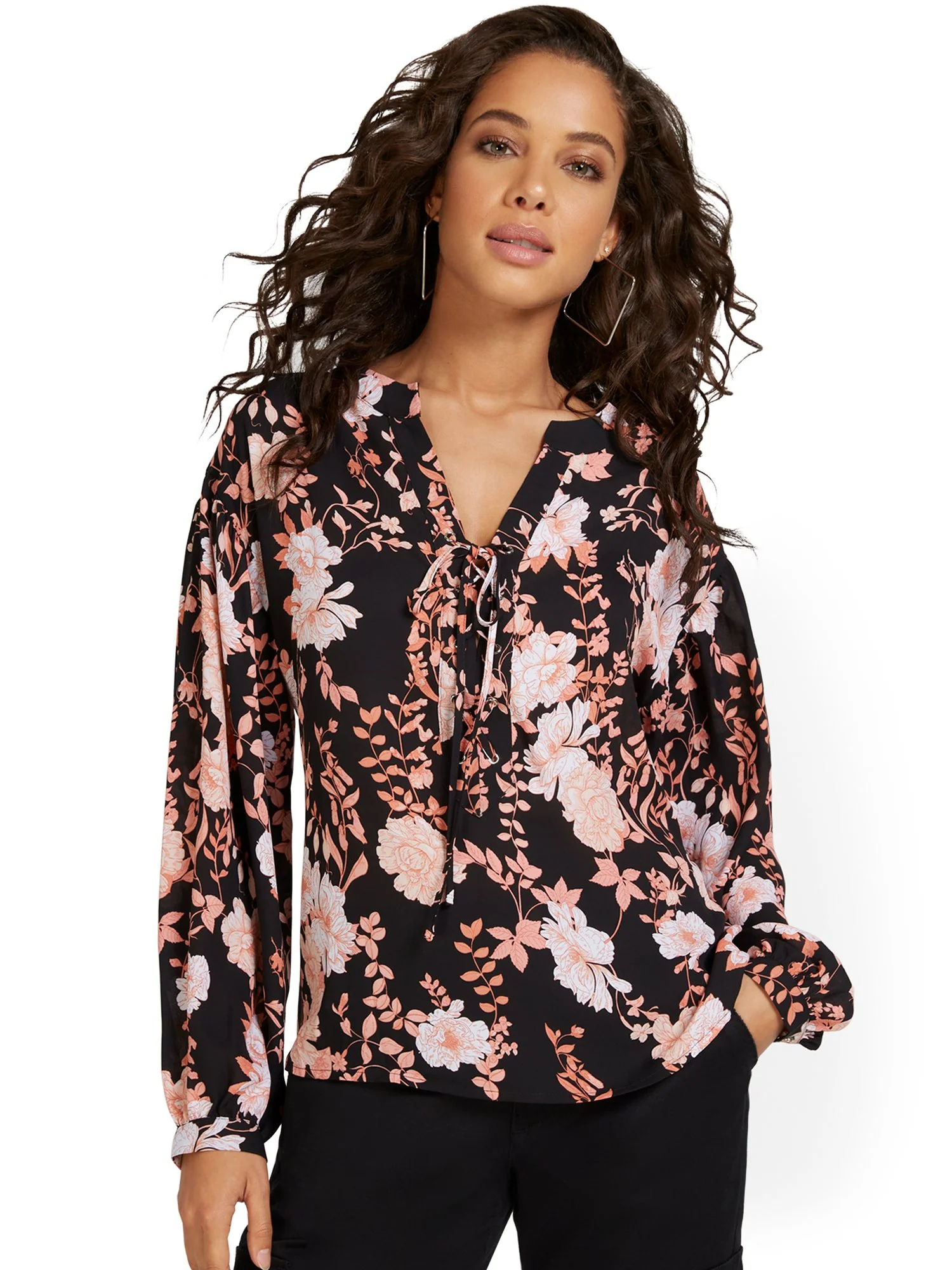 Floral-Print Balloon-Sleeve Top