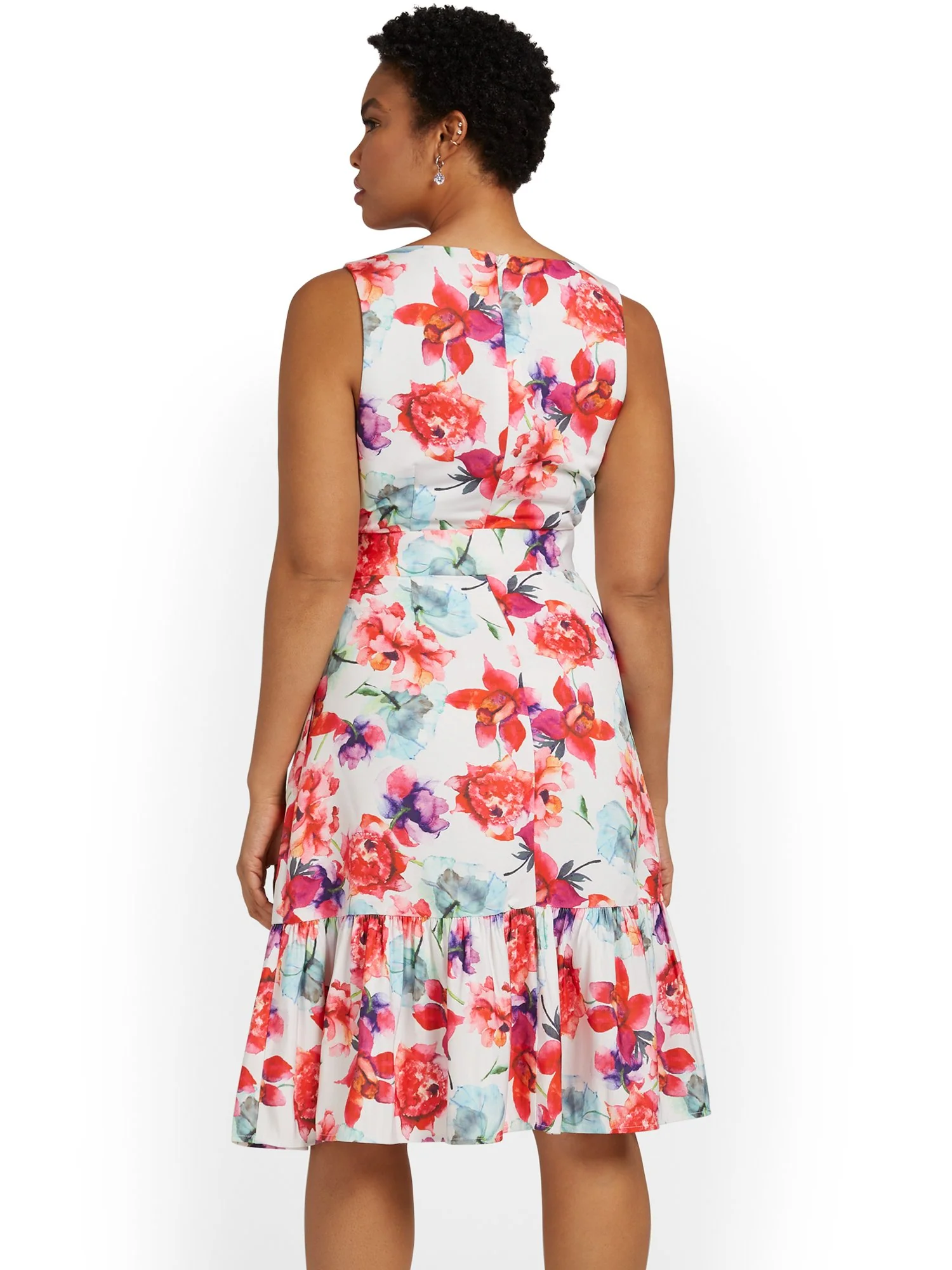 Floral-Print Belted Flare Dress - Image 3