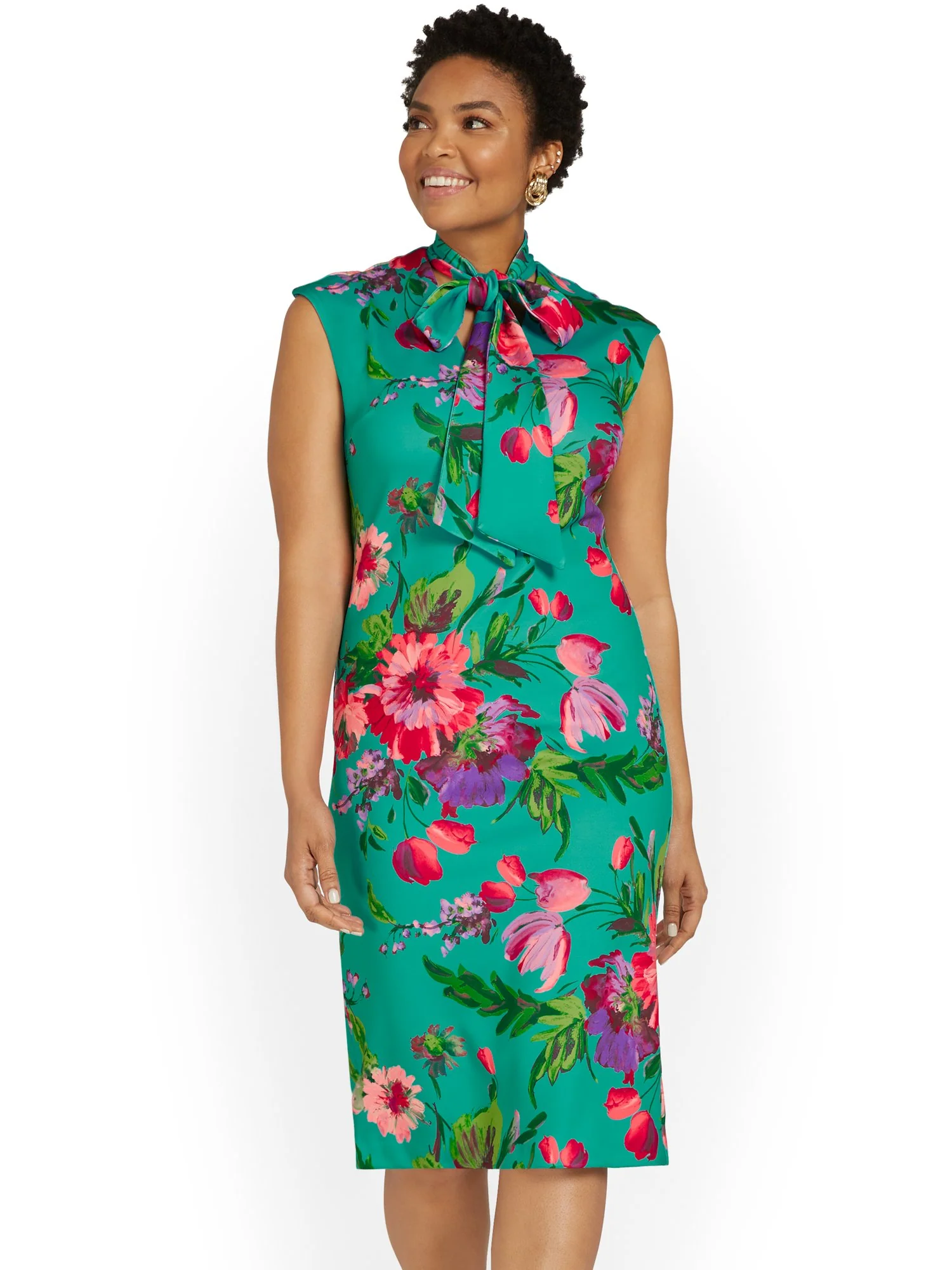 Floral-Print Bow-Neck Sheath Dress - Image 2