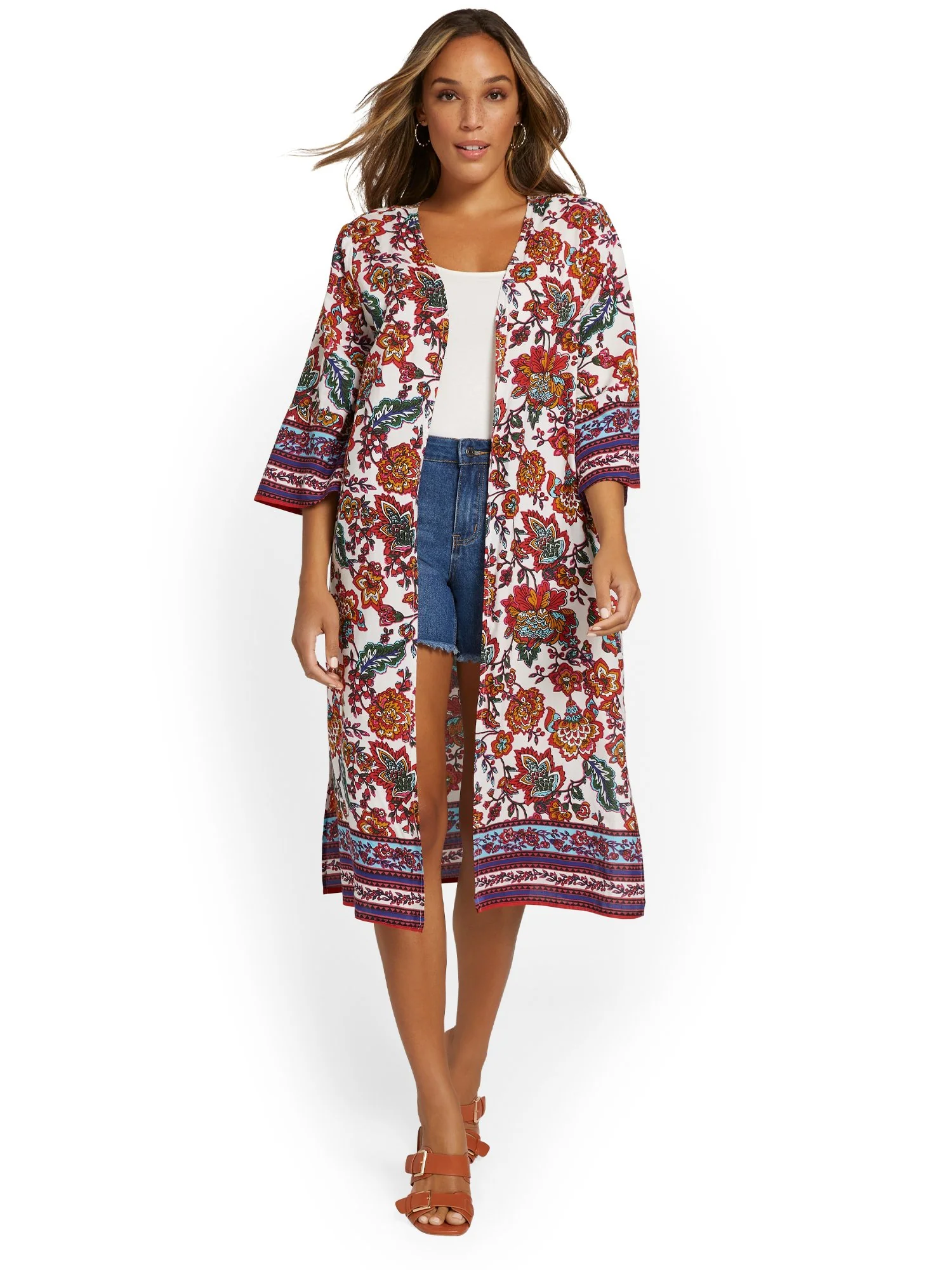 Floral-Print Kimono