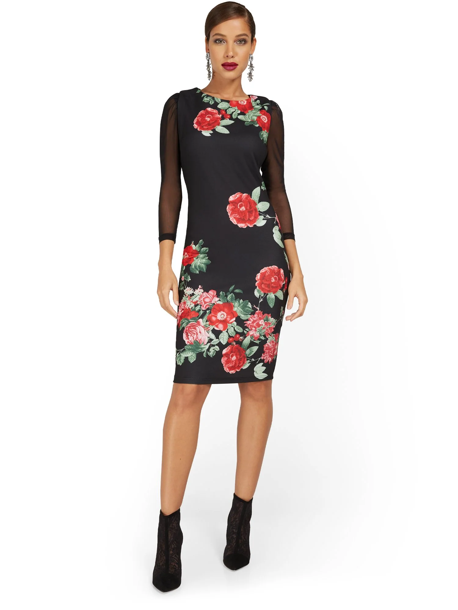 Floral-Print Mesh-Detail Sheath Dress - Image 2