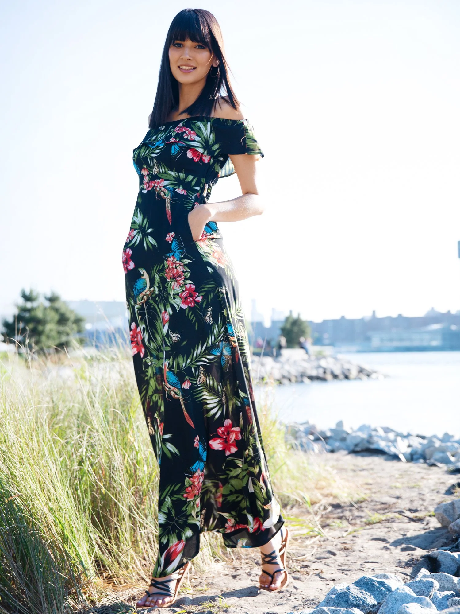 Floral Print Off-Shoulder Maxi Dress